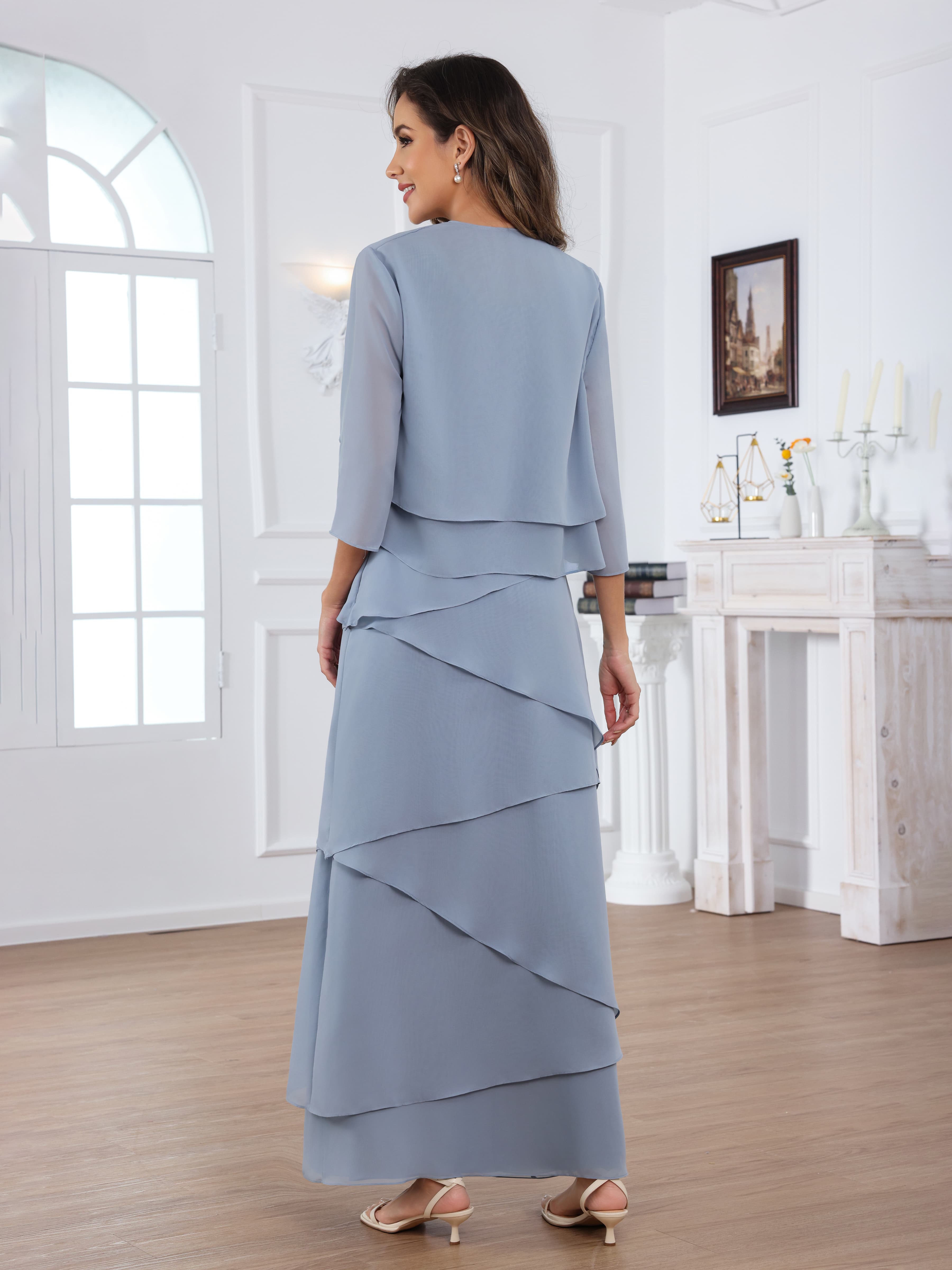 Oraelithryn Enchanting A-Line V-neck Tiered 2-Piece Floor Length Mother of the Bride Dresses