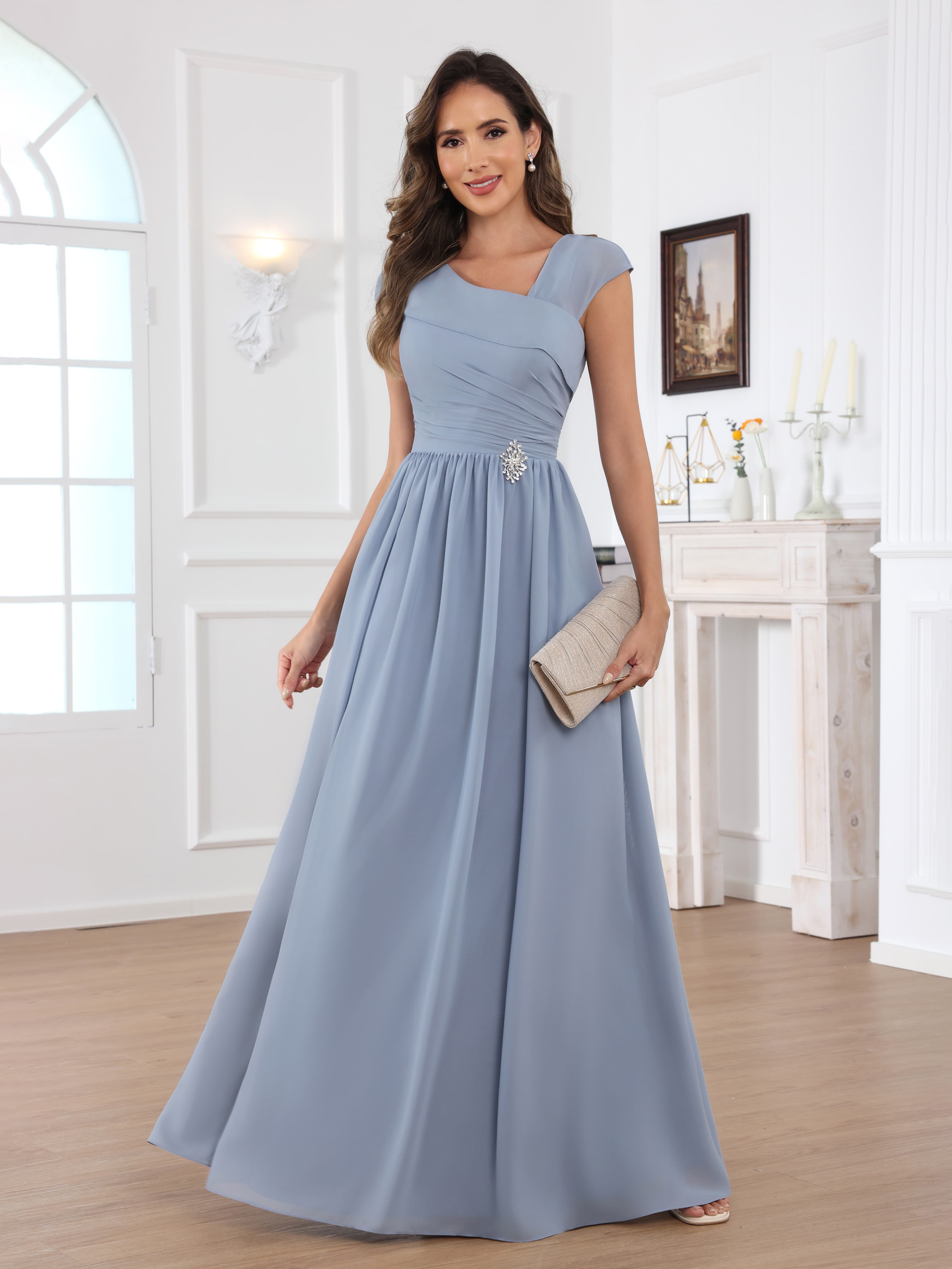 Qaelithryn Chic A-Line V-neck Beading Floor Length Mother of the Bride Dresses