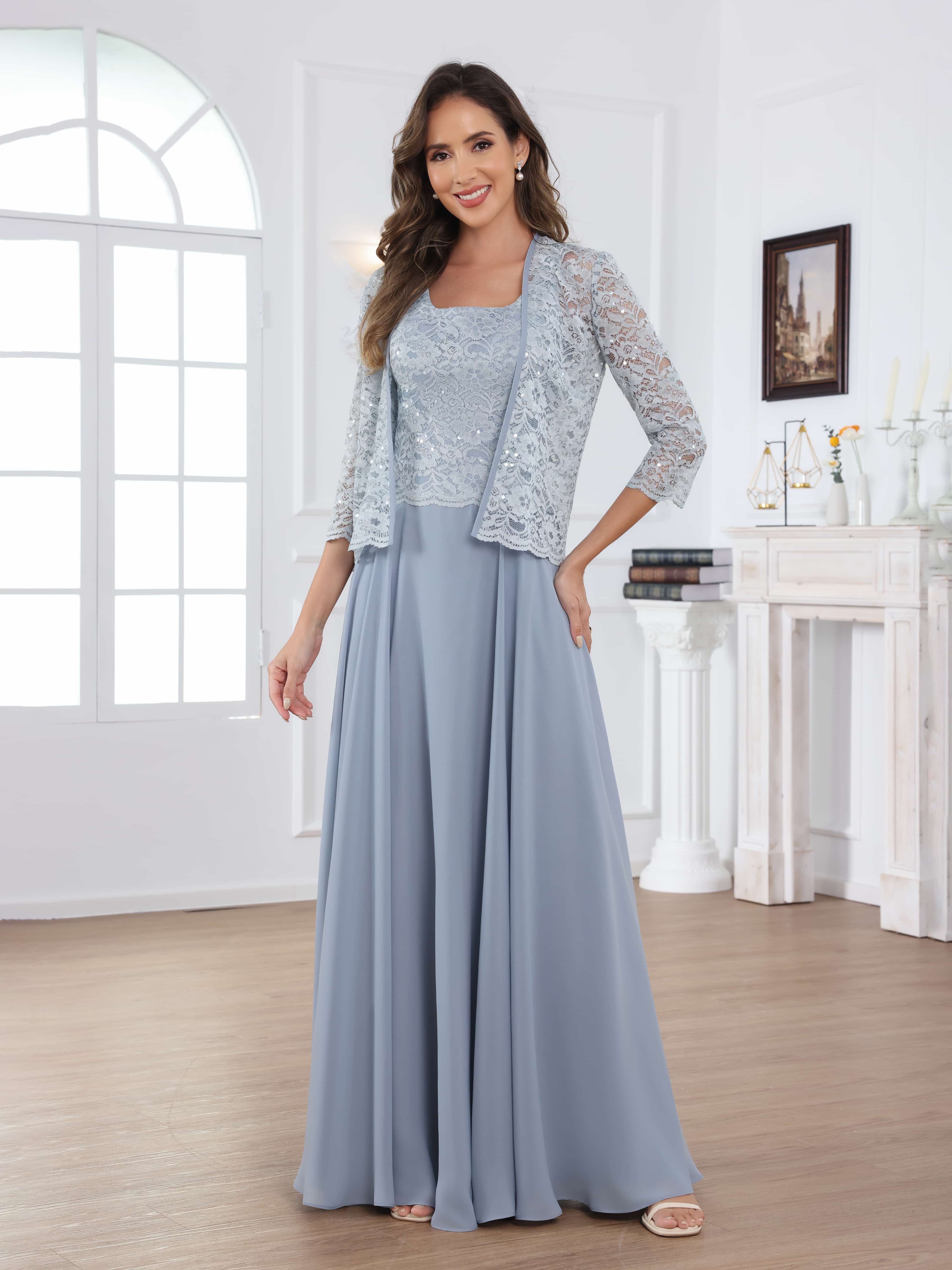 Traelithryn Elegant A-Line 2-Piece Appliques Lace Long Mother of the Bride Dresses