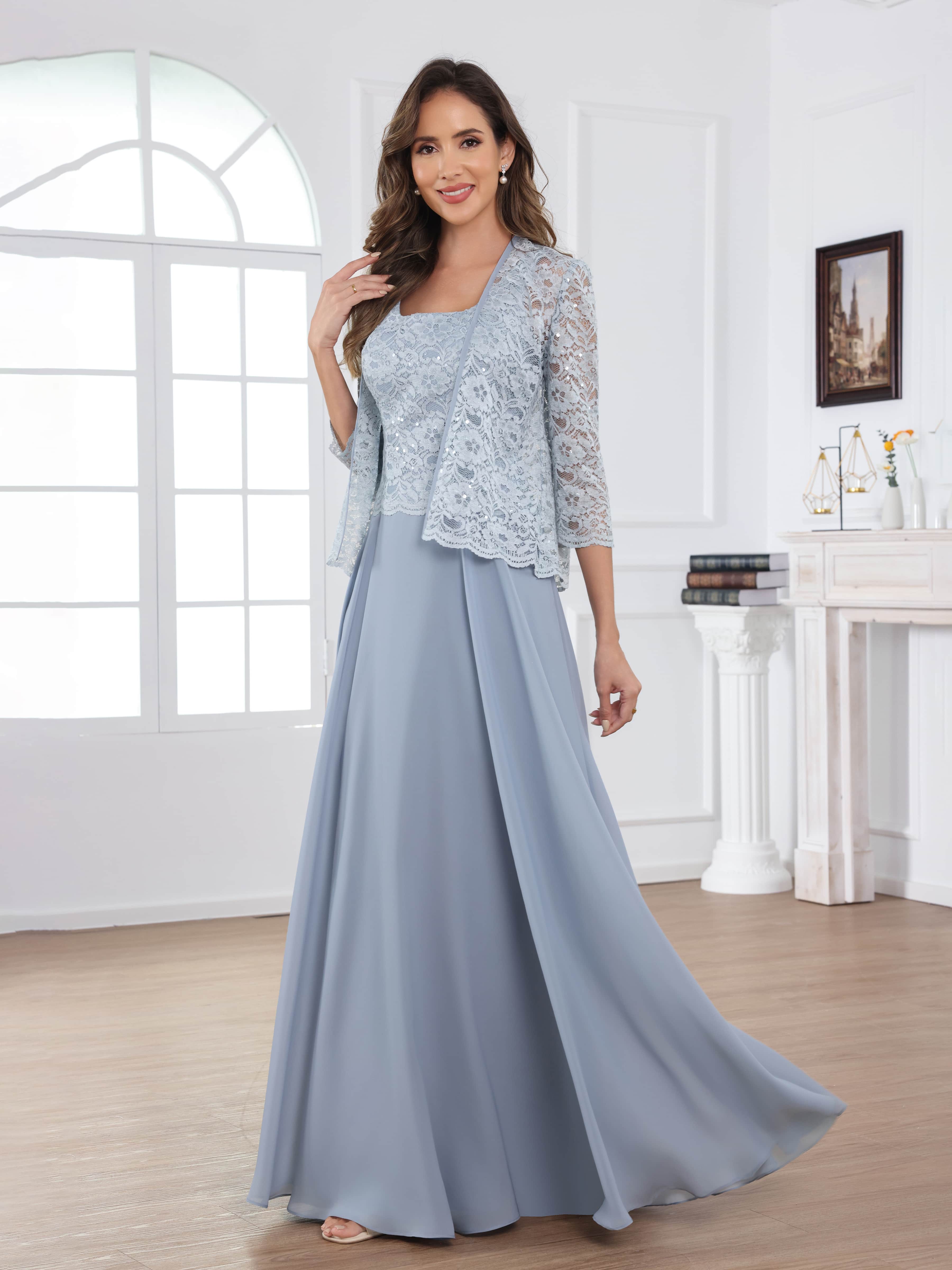 Traelithryn Elegant A-Line 2-Piece Appliques Lace Long Mother of the Bride Dresses