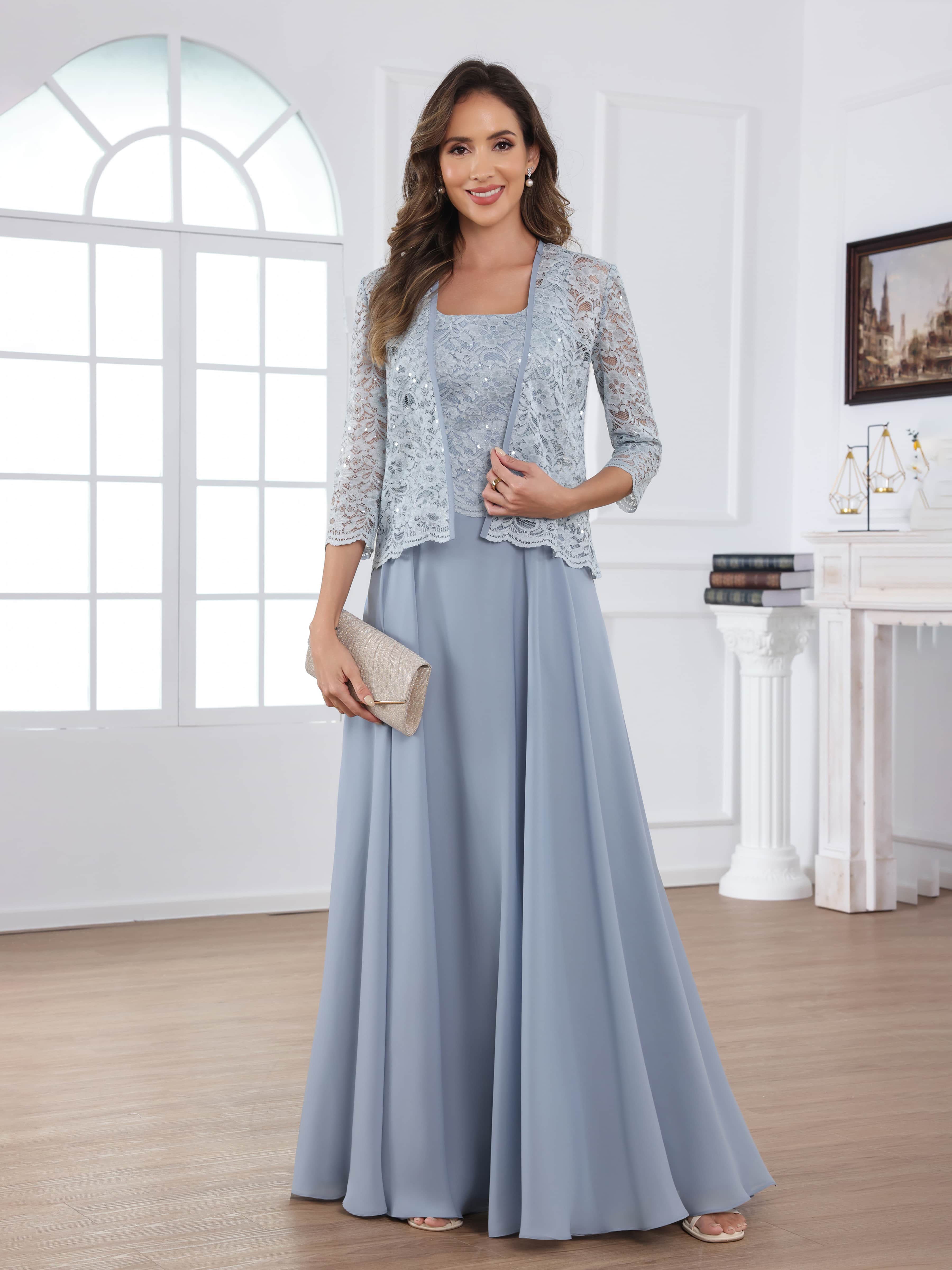 Traelithryn Elegant A-Line 2-Piece Appliques Lace Long Mother of the Bride Dresses