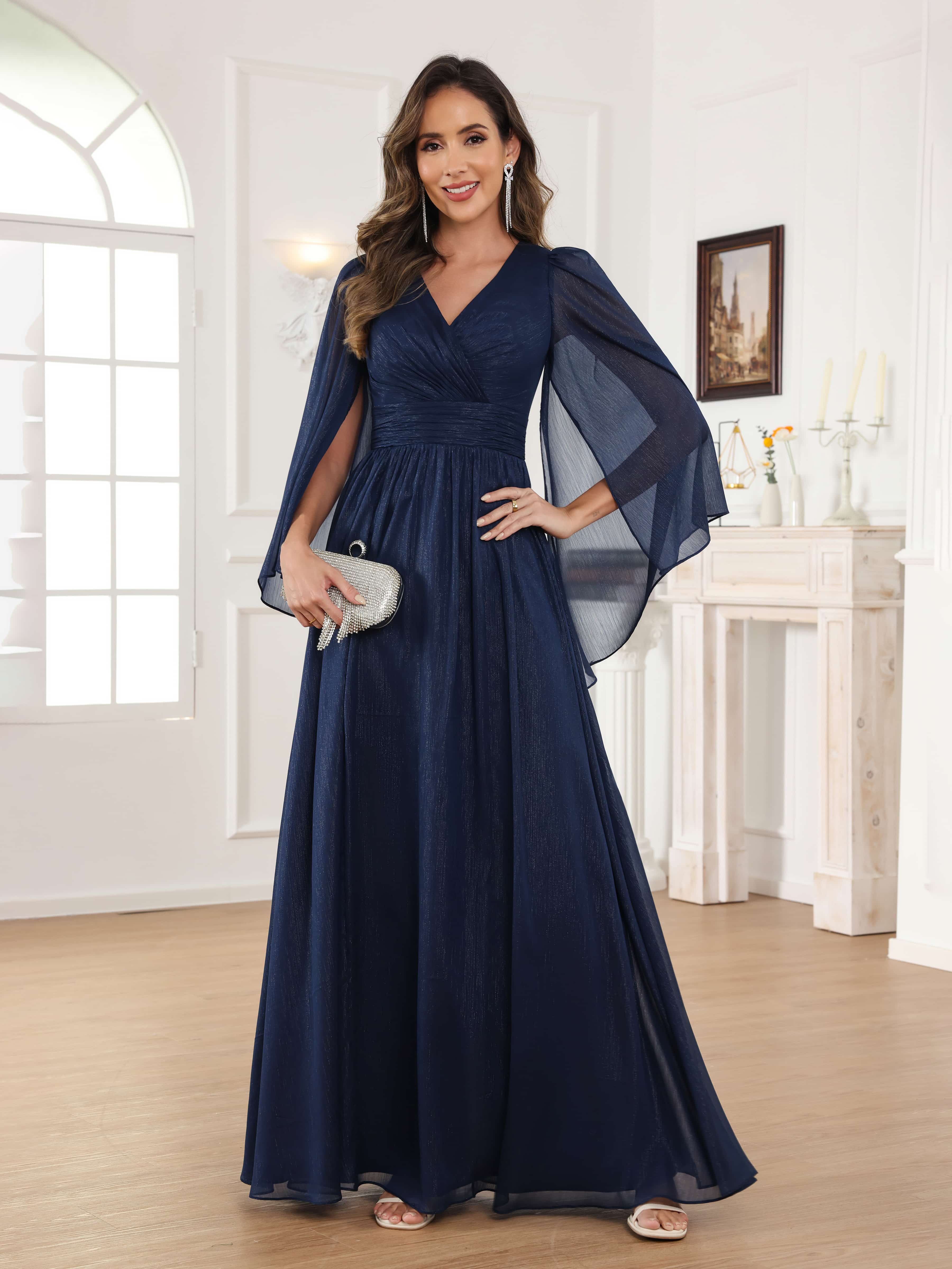 Caelithara Stylish A-Line Ruched V Neck Floor Length Mother of the Bride Dresses