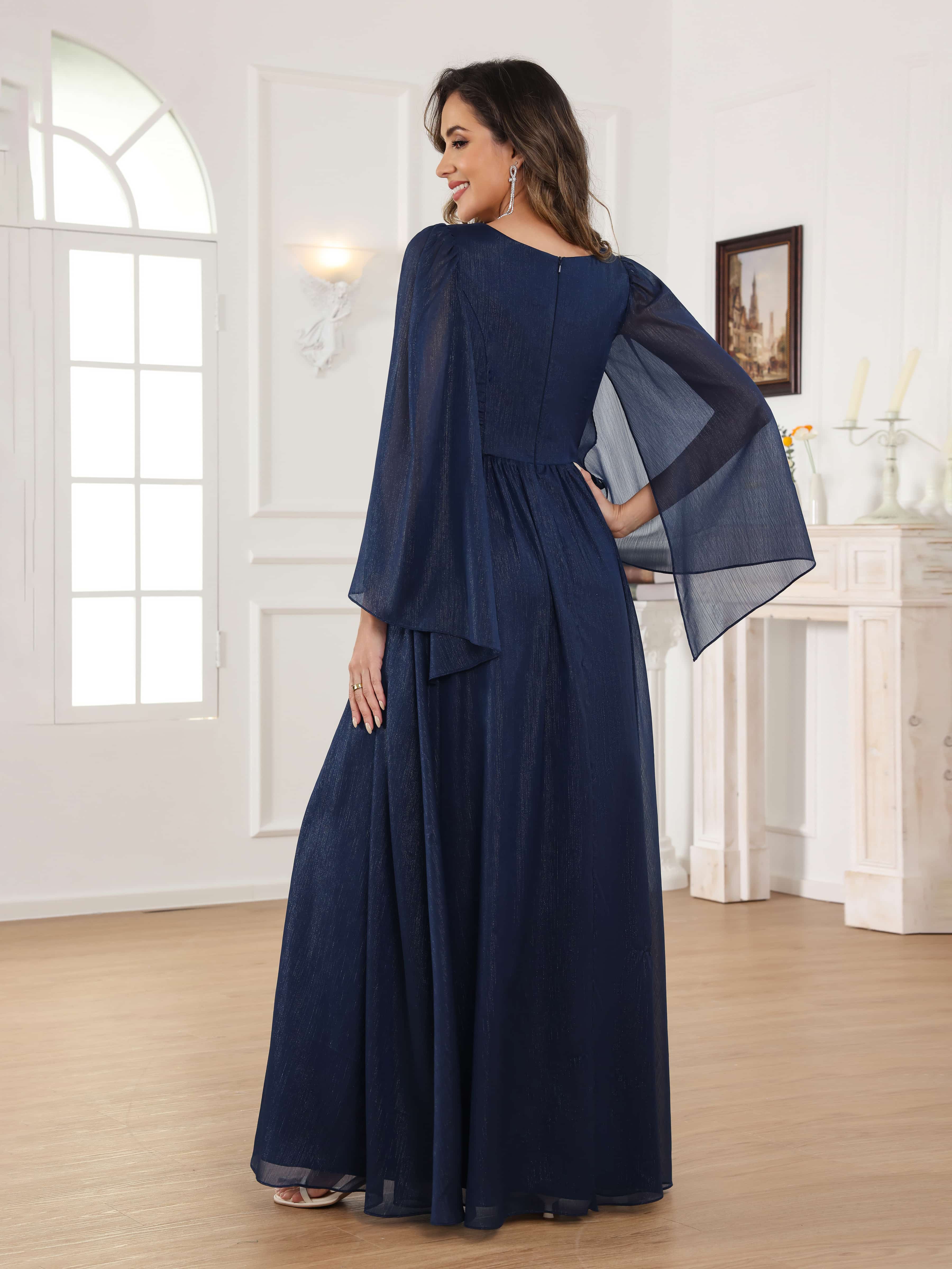 Caelithara Stylish A-Line Ruched V Neck Floor Length Mother of the Bride Dresses