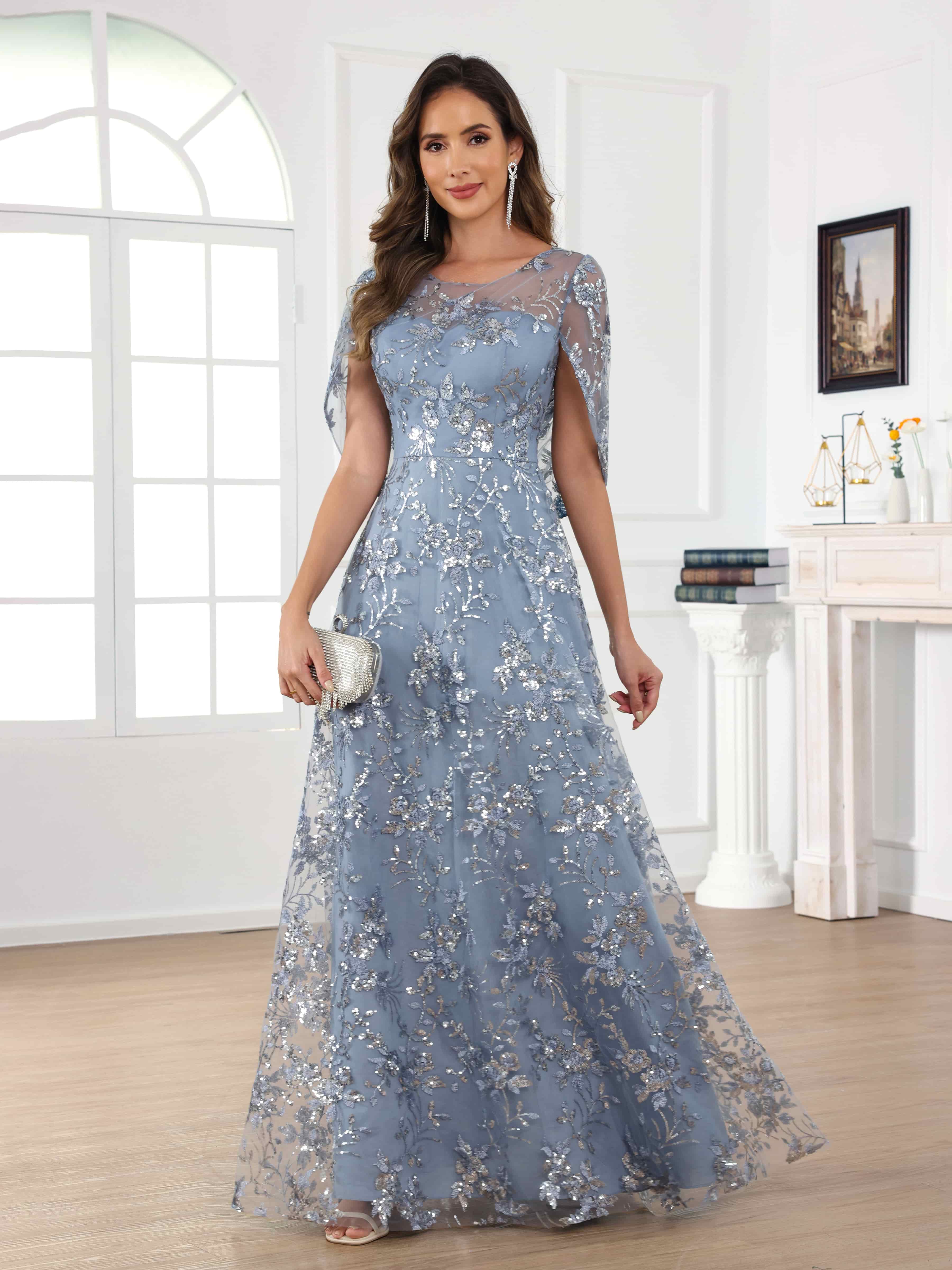 Draelithara Enchanting Illusion Sequins Lace Long Mother of the Bride Dresses