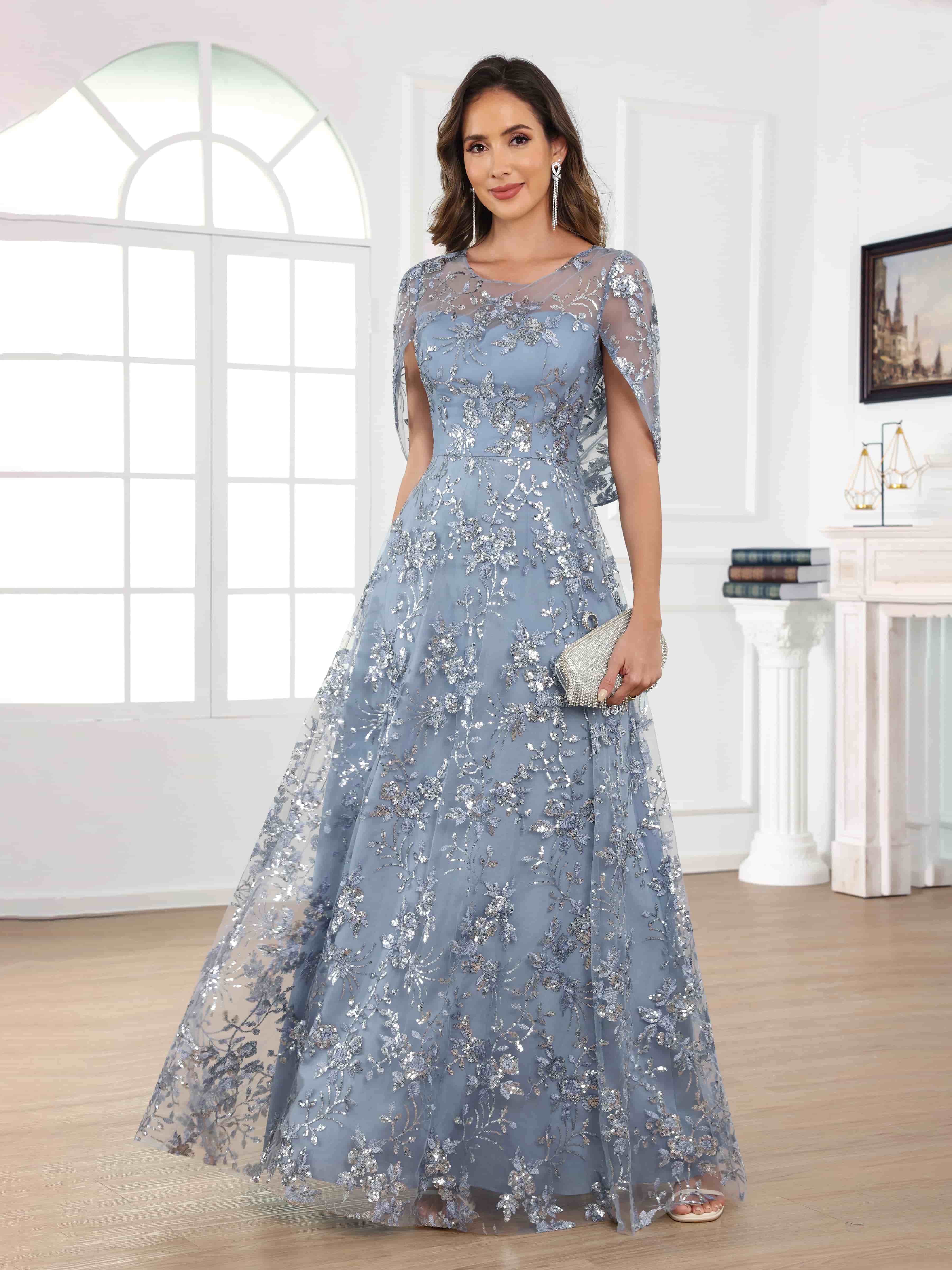 Draelithara Enchanting Illusion Sequins Lace Long Mother of the Bride Dresses