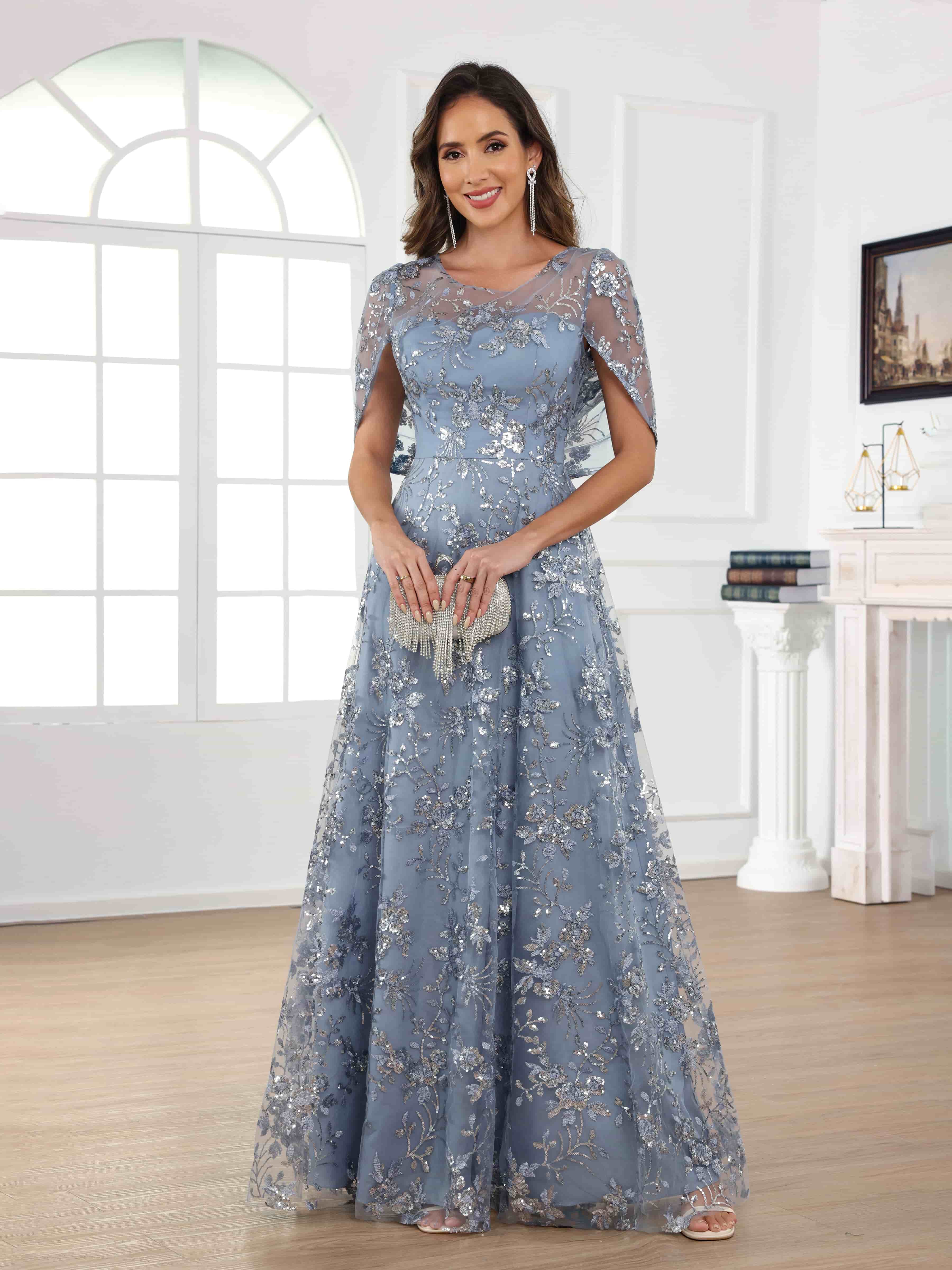 Draelithara Enchanting Illusion Sequins Lace Long Mother of the Bride Dresses