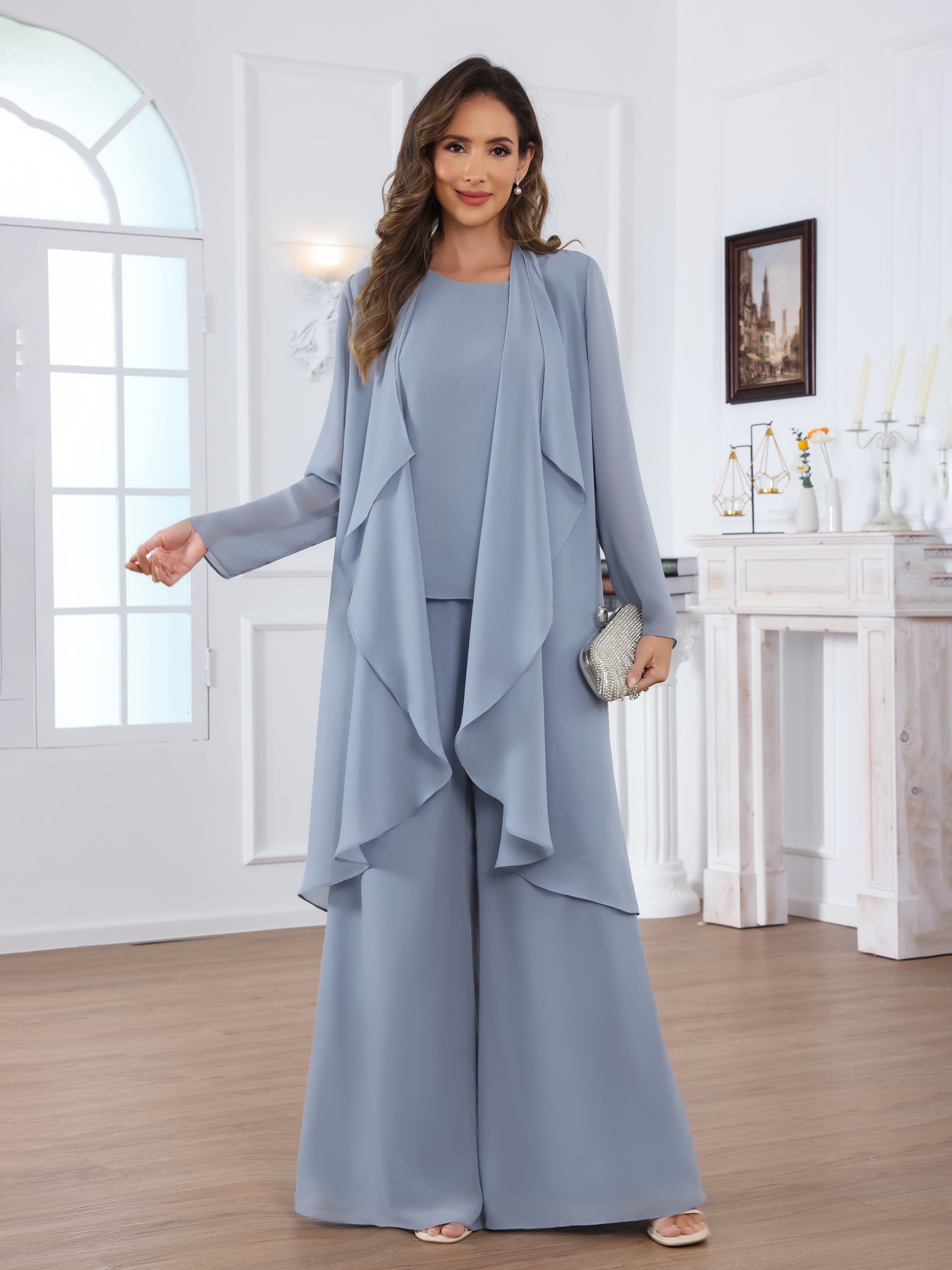 Jaelithara Modern 3-Piece Chiffon Mother of the Bride Pantsuit with Jacket