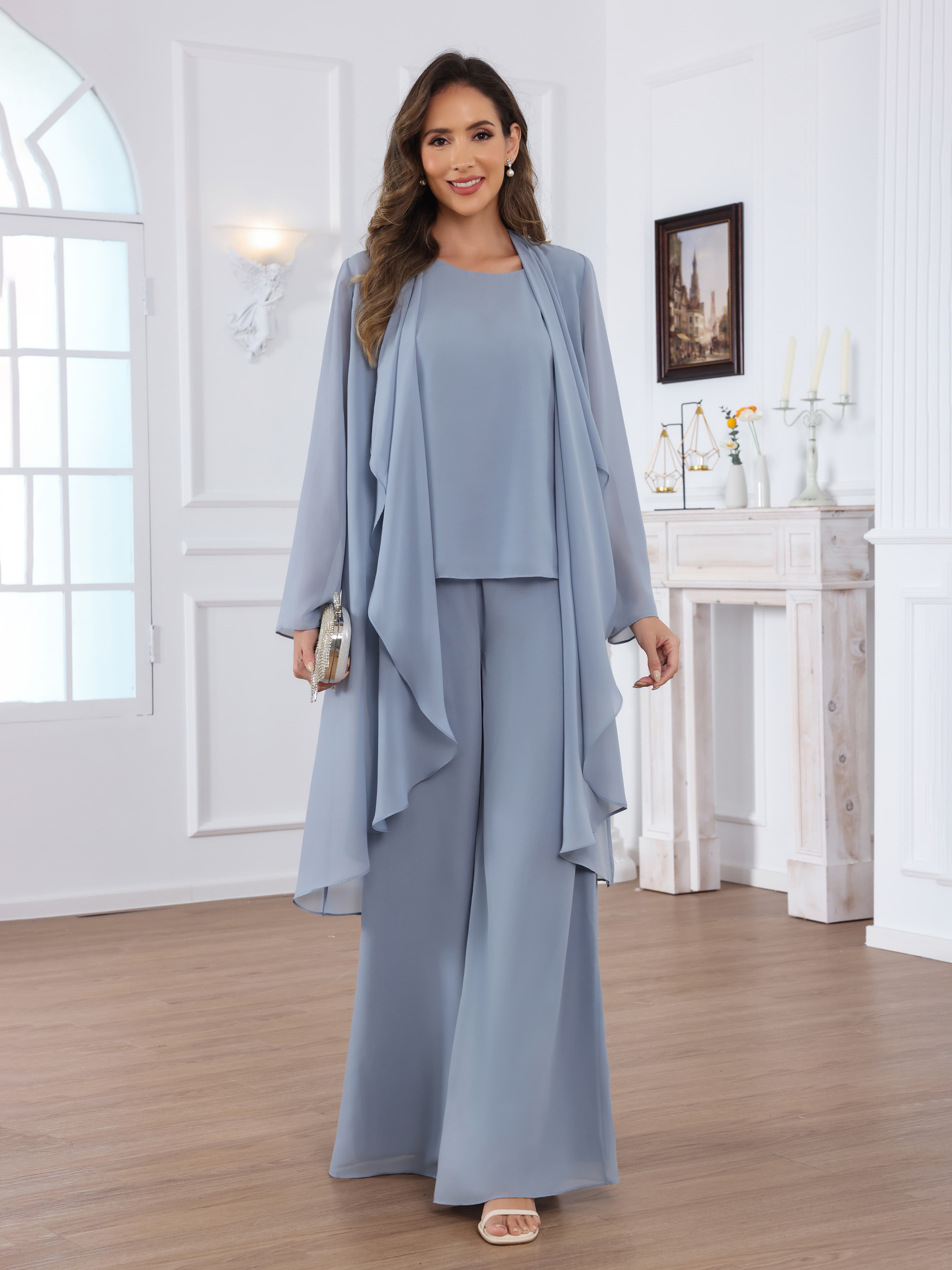 Jaelithara Modern 3-Piece Chiffon Mother of the Bride Pantsuit with Jacket