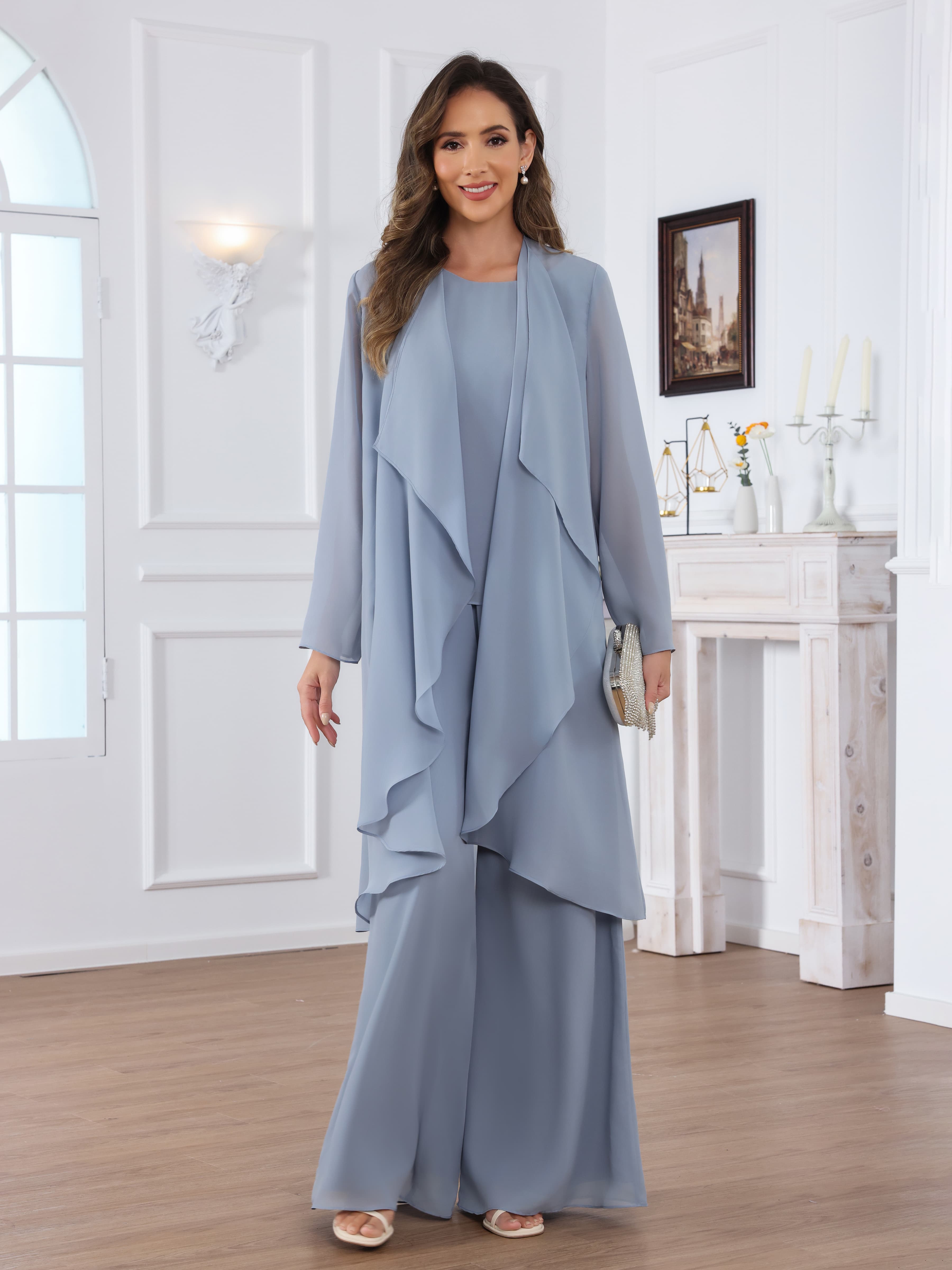 Jaelithara Modern 3-Piece Chiffon Mother of the Bride Pantsuit with Jacket