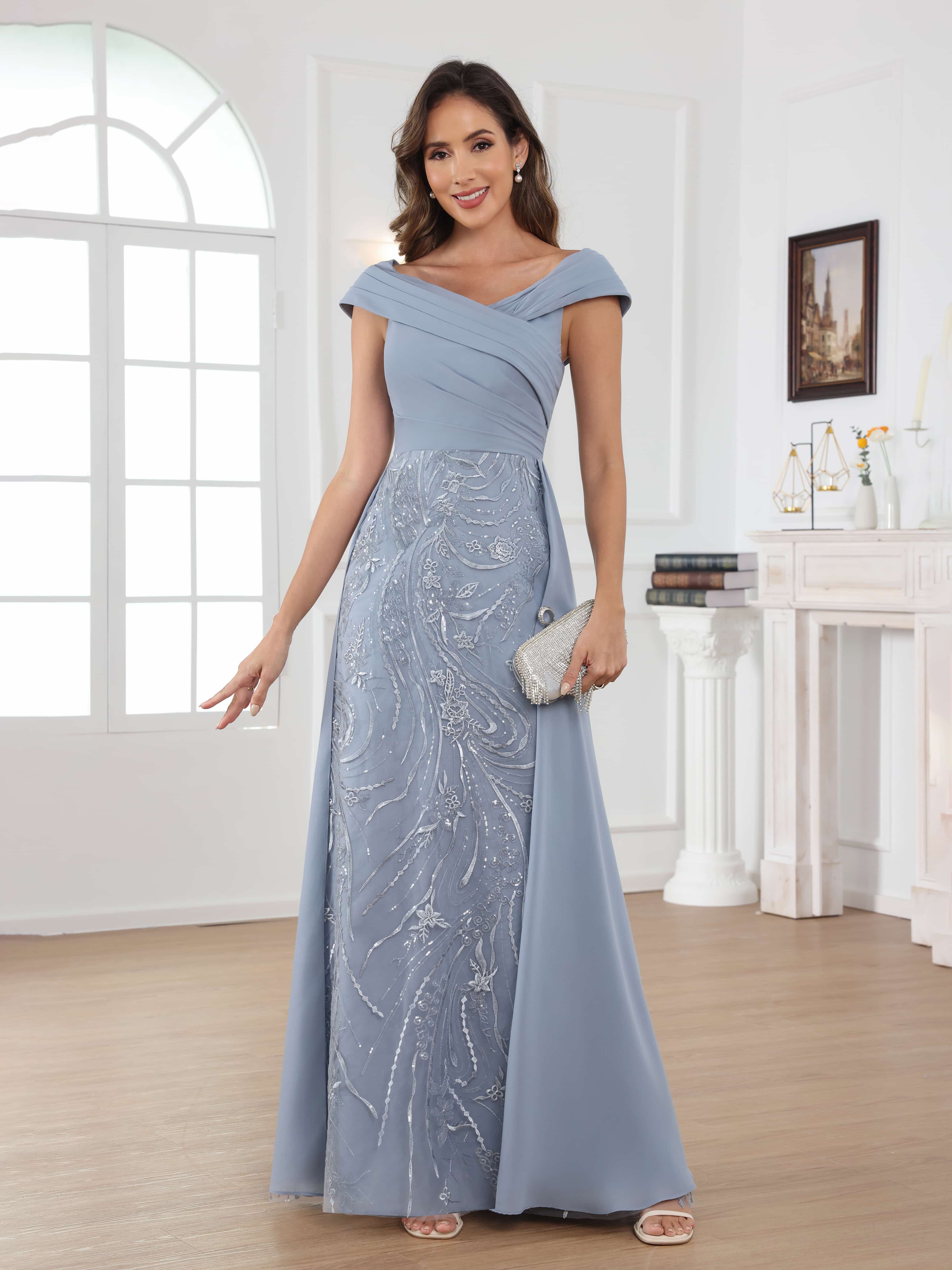 Oraelithara Trendy A-Line Off the Shoulder Ruched Long Chiffon Mother of the Bride Dresses