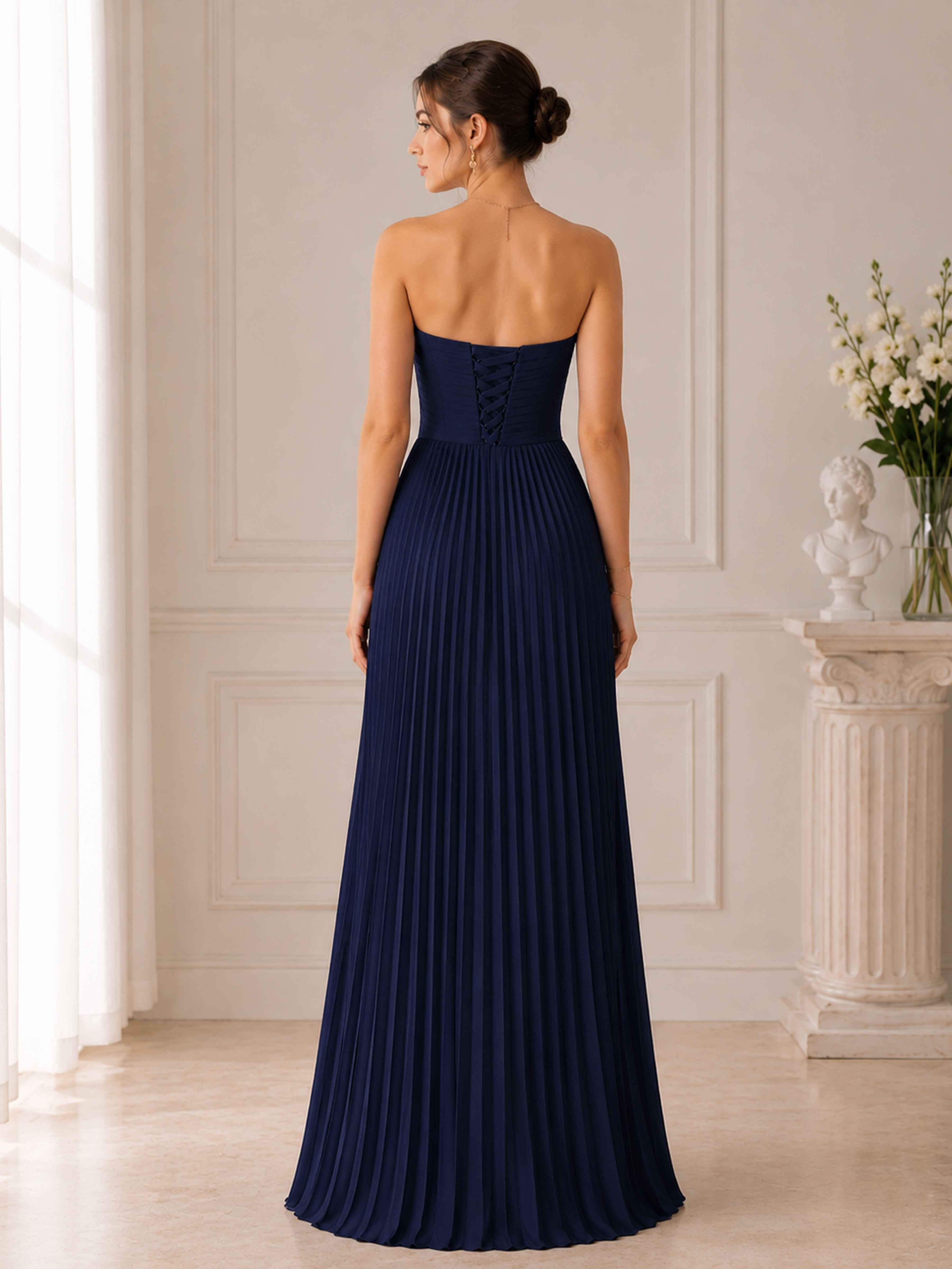 Elisara Glamorous Strapless Pleated High Low Long Formal Dresses UK