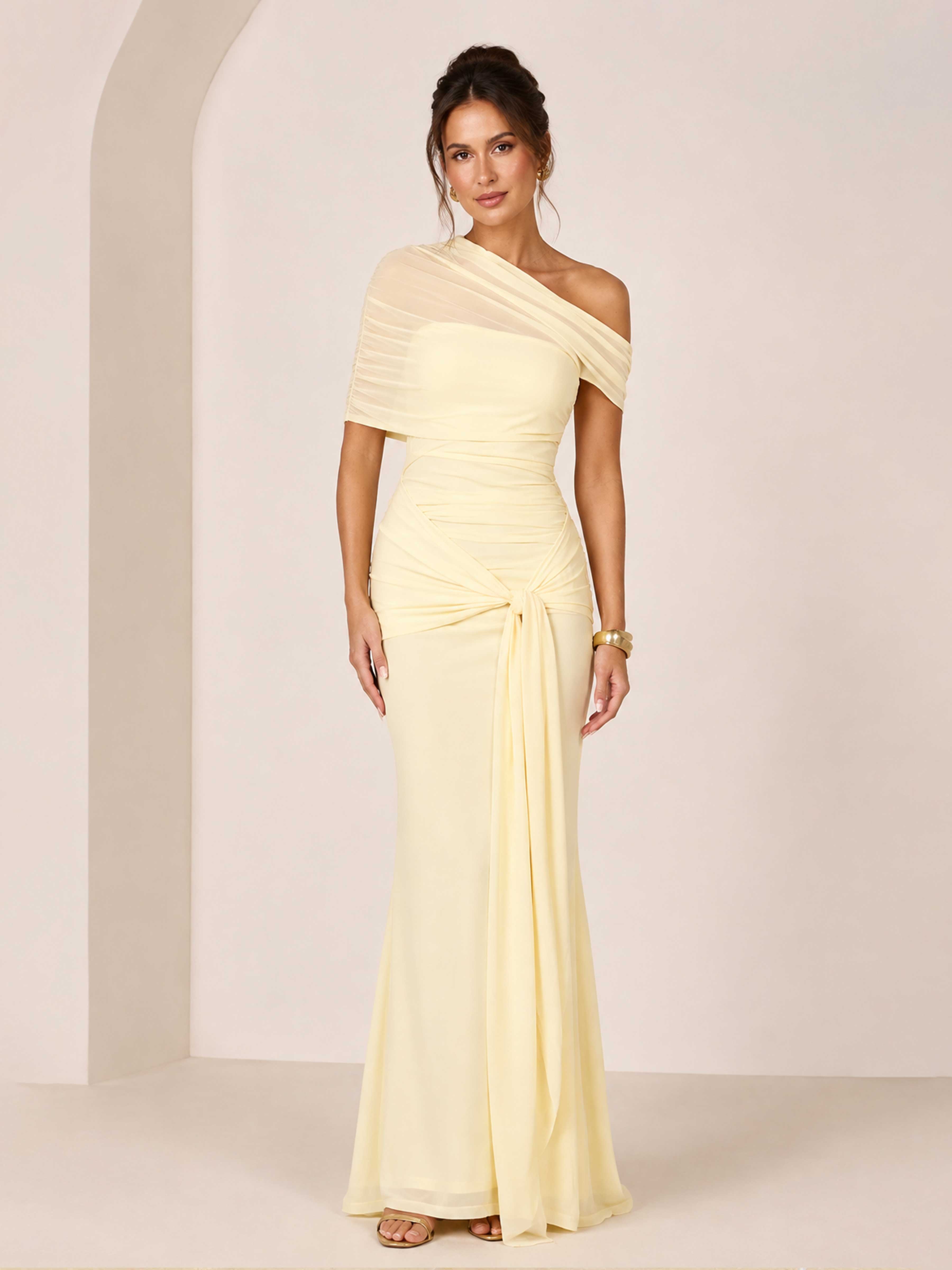 Novellae Graceful One Shoulder Ruched Mother of the Bride Dress UK