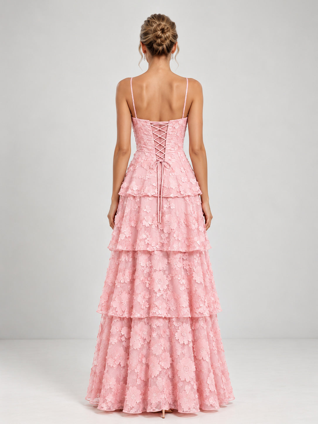 Celesielle Romantic Spaghetti Straps Sweetheart Tiered Bridesmaid Dress