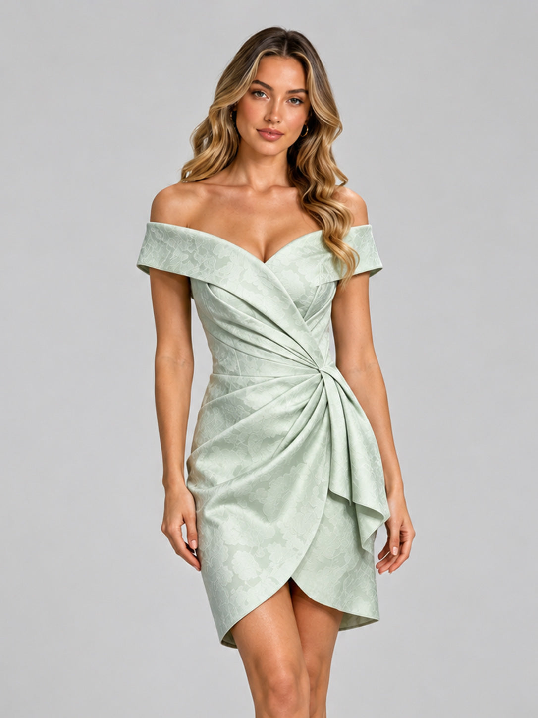 Zephara Off‑the‑Shoulder Printed Floral Twist Knot Wrap Short Party Dress