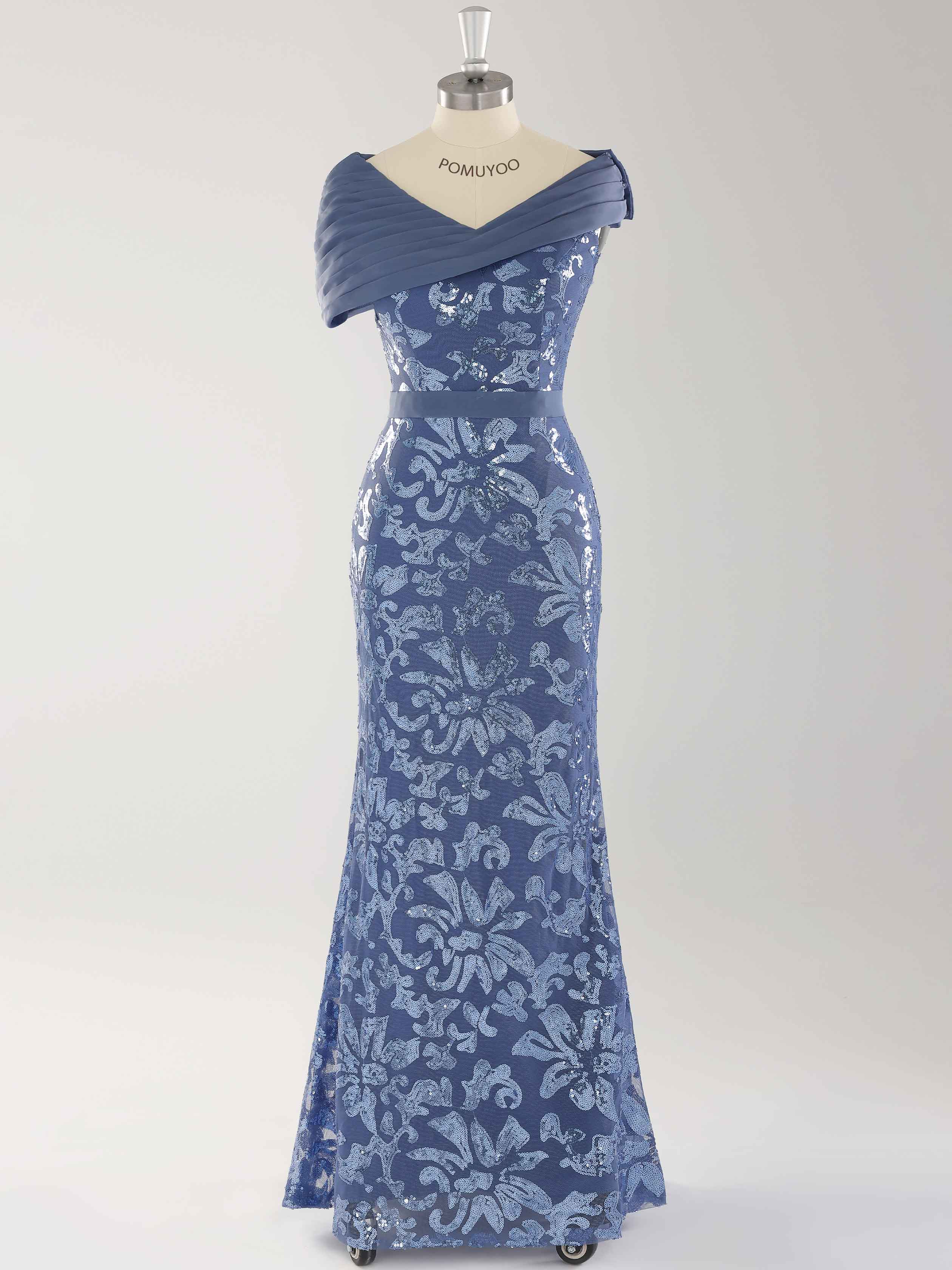 Harlee Elegant Asymmetrical Ruched Long Sequins Mother of the Bride Dresses