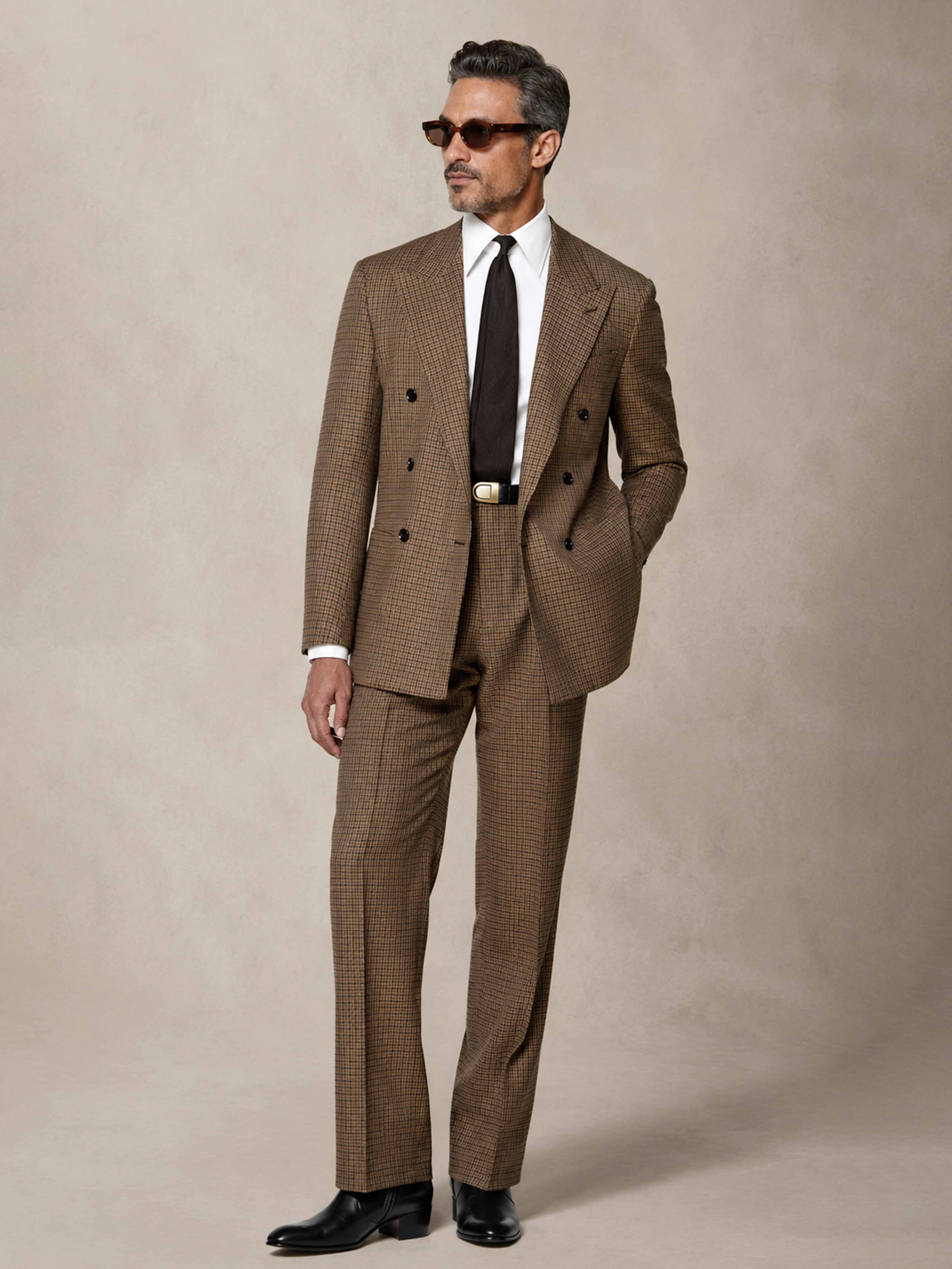 Timeless Men's Double Breasted Peak Lapel Houndstooth 2‑Piece Suit Set for Wedding UK