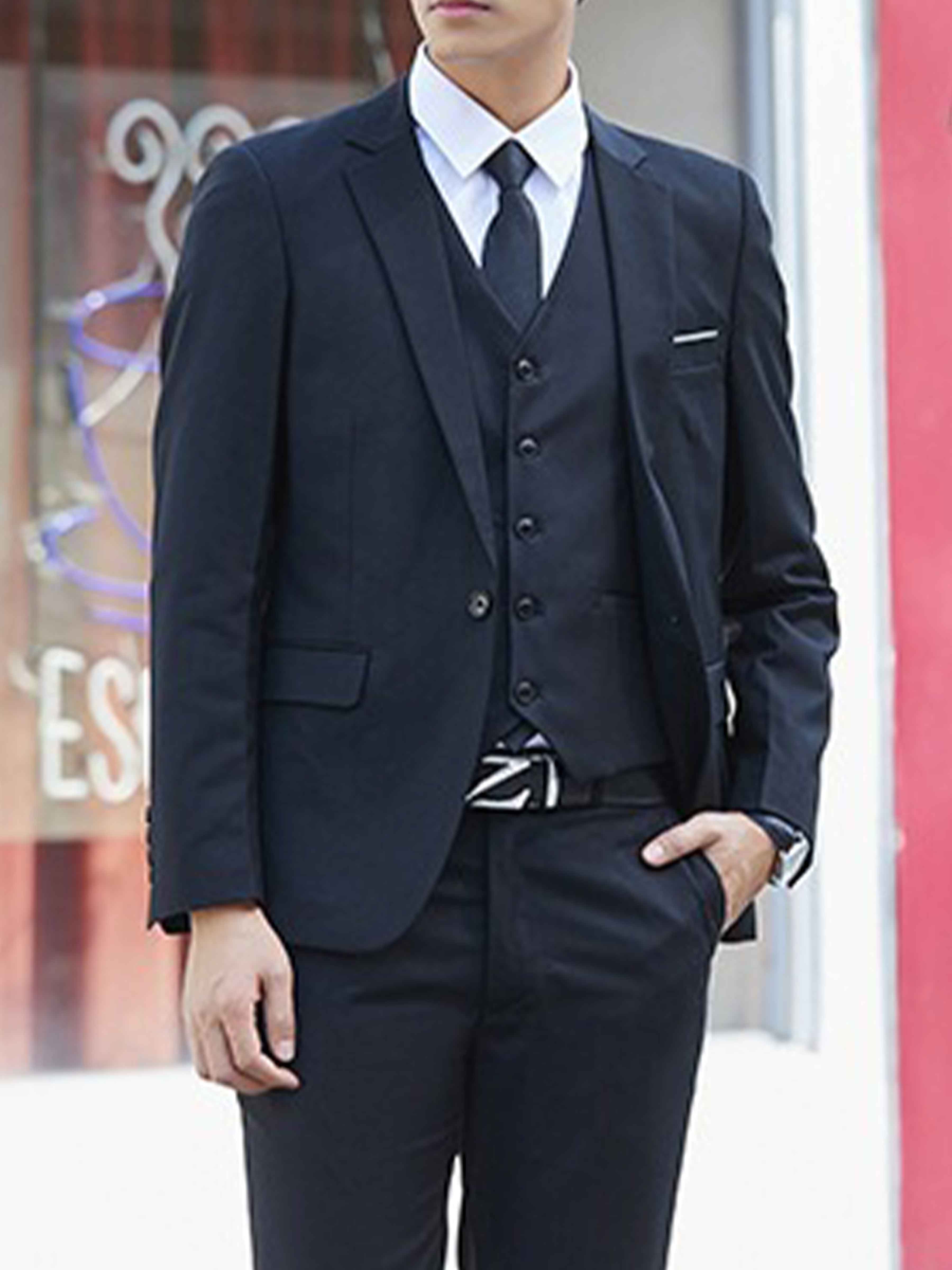 Dark Blue Men's One Button 3 Pieces Wedding Suits UK