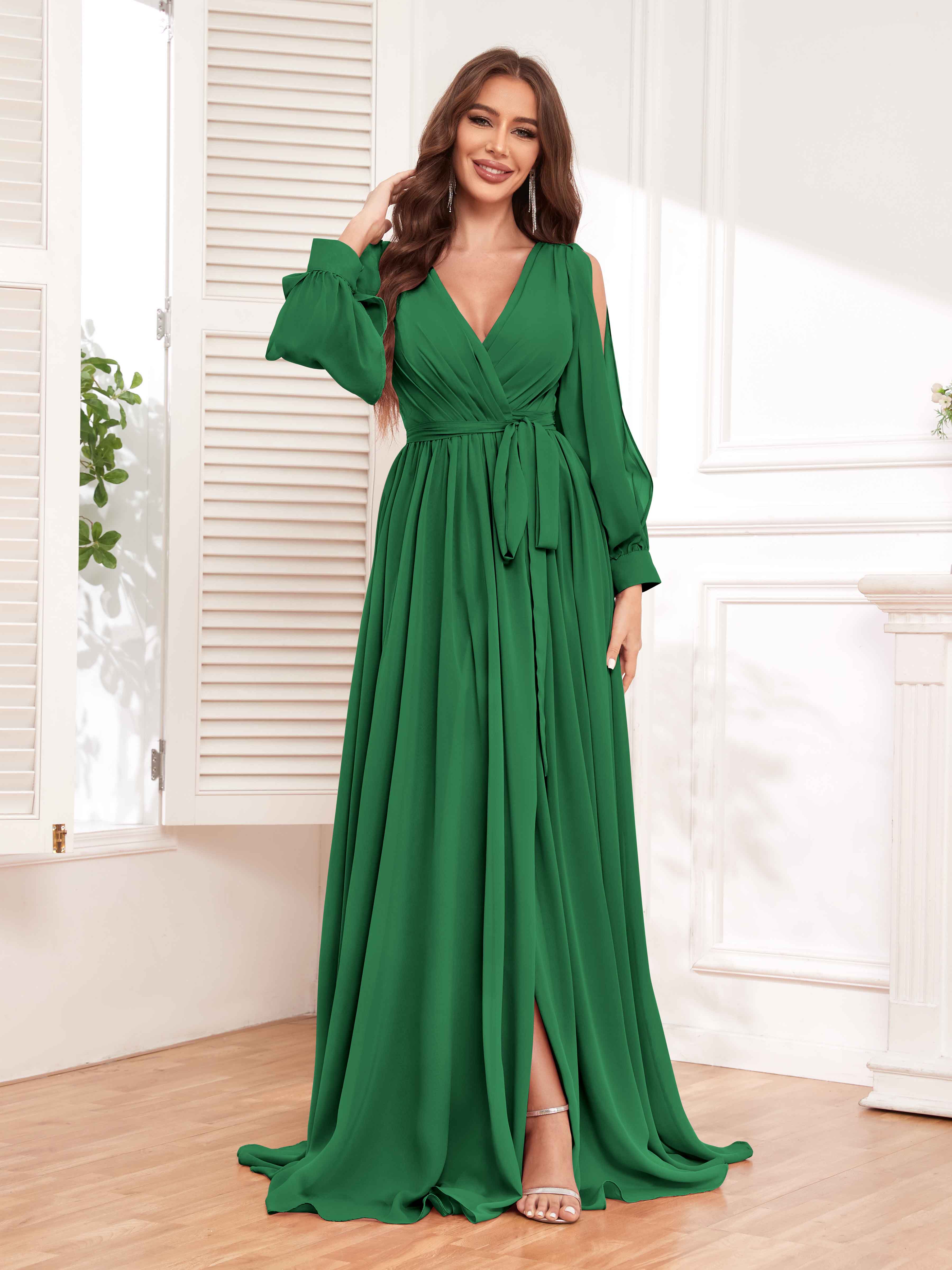 Adaline Delicate Full Back Long Chiffon Bridesmaid Dresses