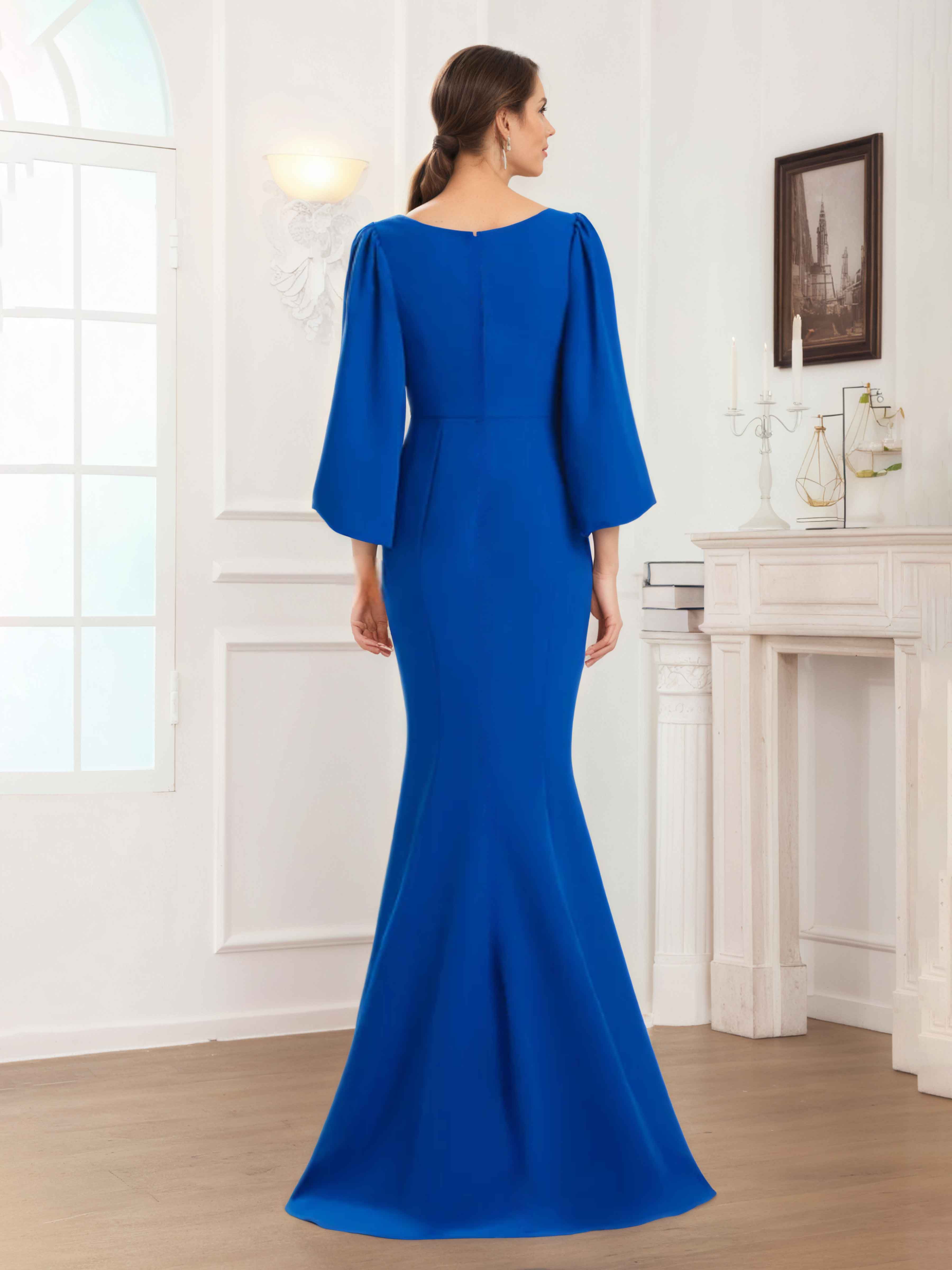 Aeliana Alluring V-neck Lantern Sleeves Long Chiffon Mother Of The Bride Dresses