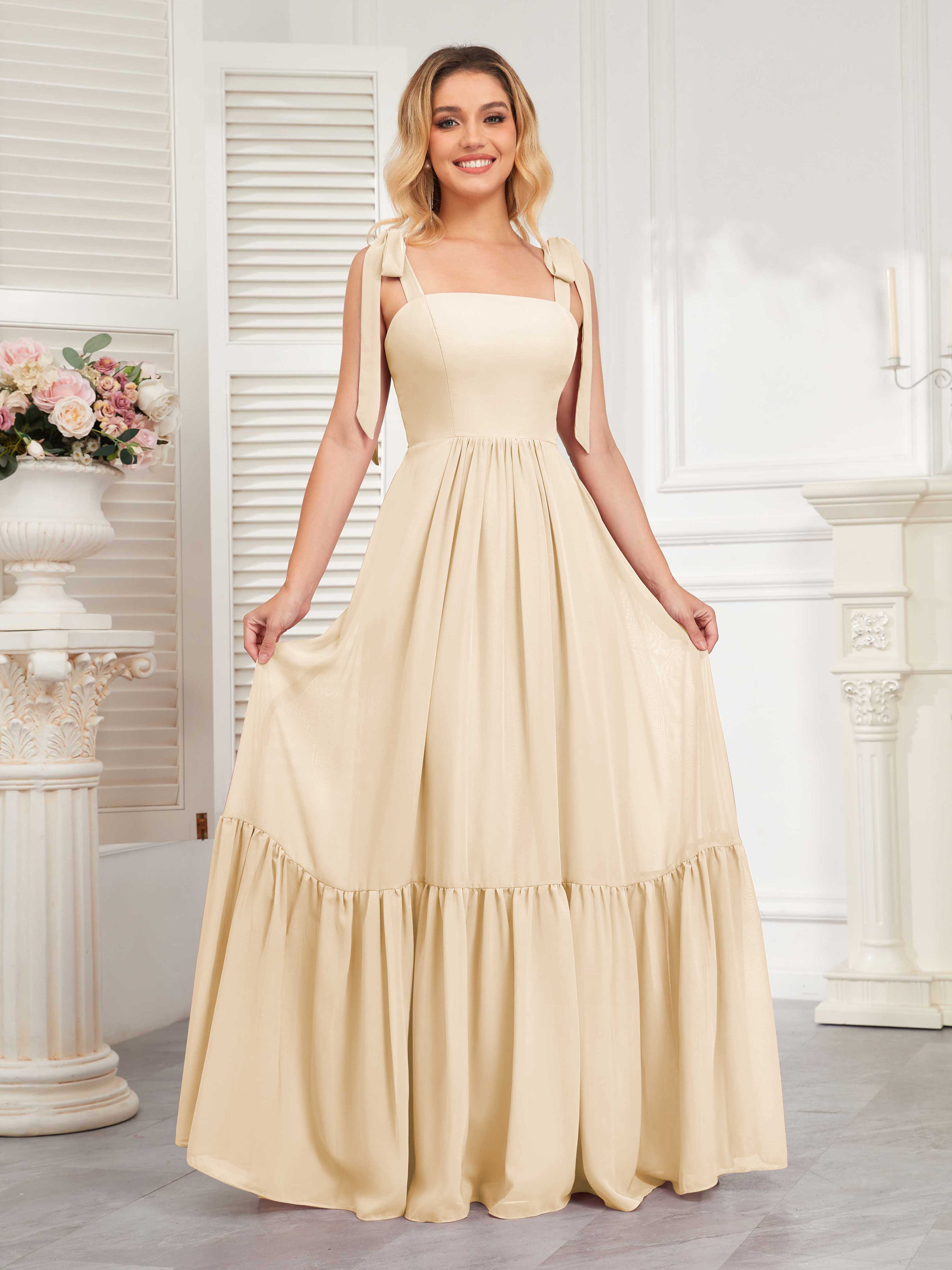 Aitana Elegant Square Tiered Floor Length Chiffon Bridesmaid Dresses
