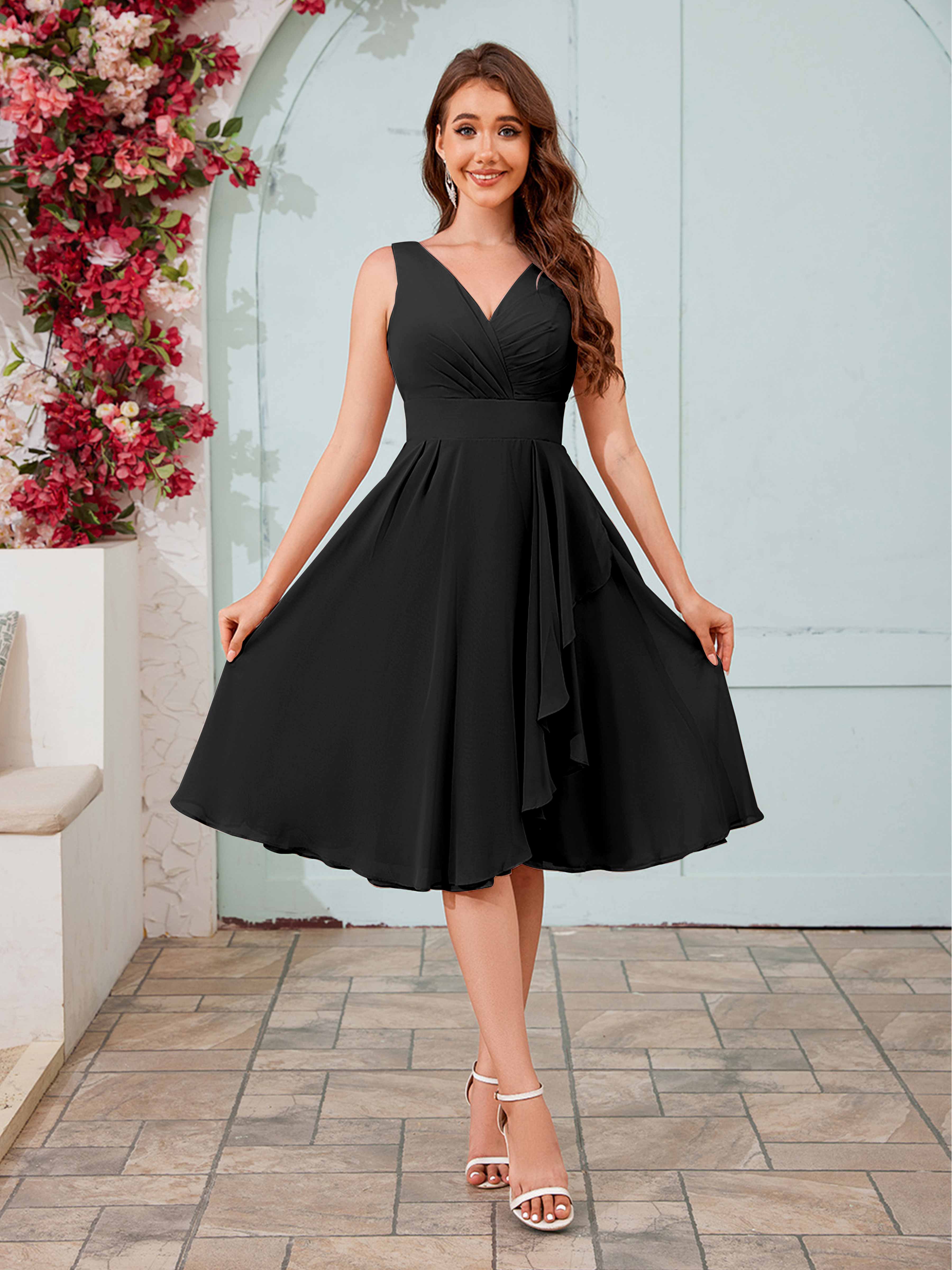 Black bridesmaid dresses knee length best sale