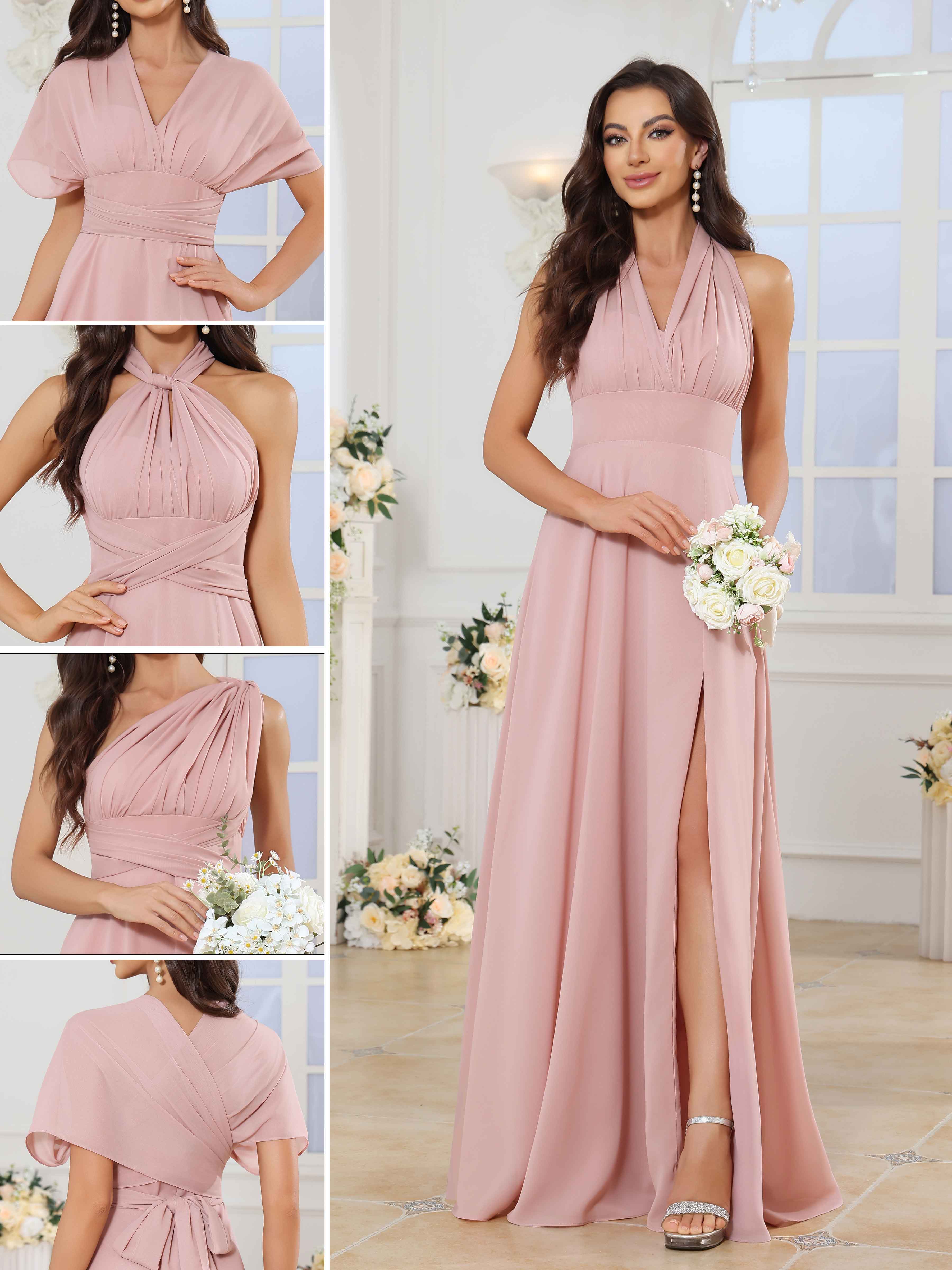 Aveline Modern Convertible Ruched A-line Long Chiffon Bridesmaid Dresses