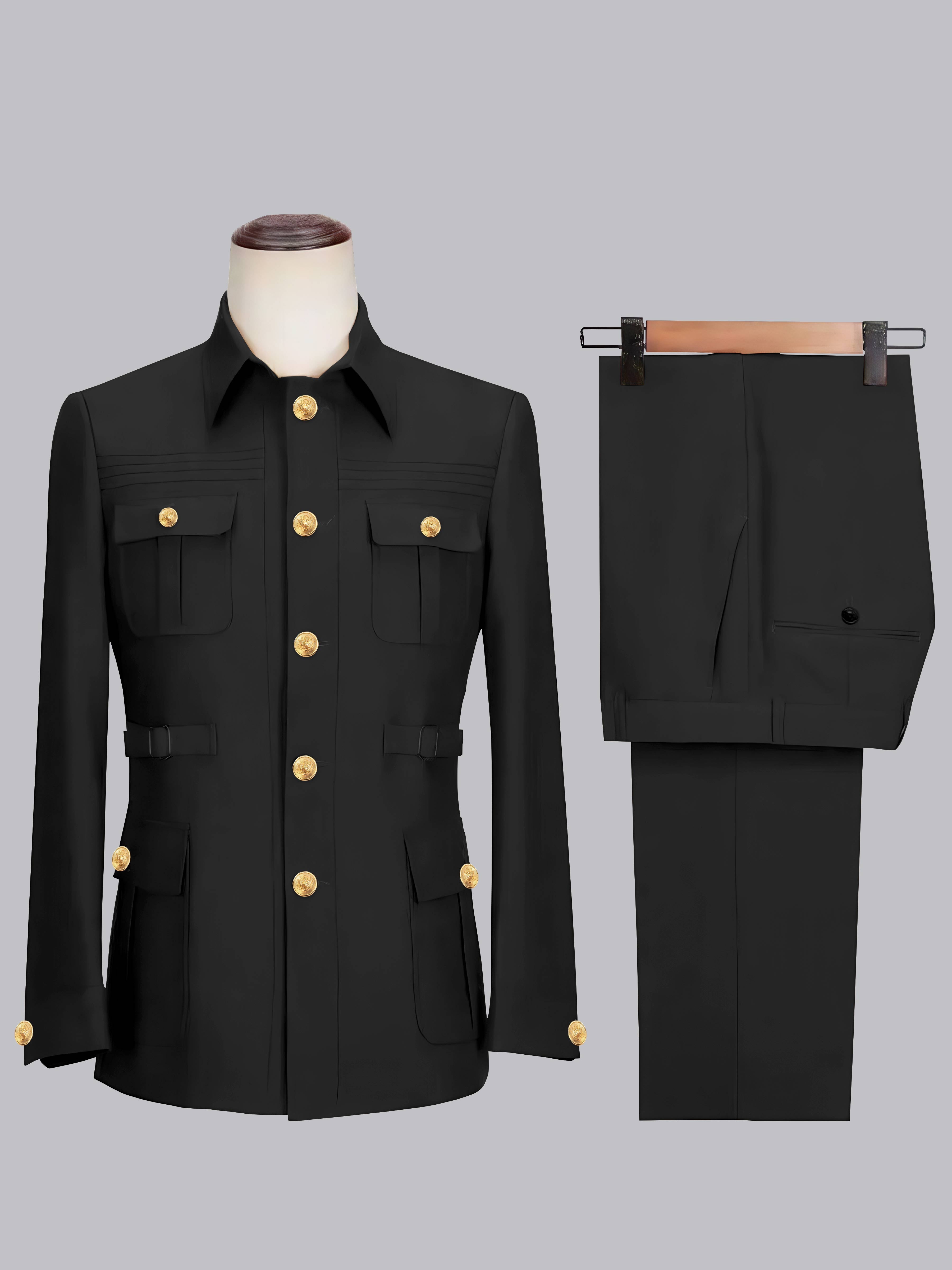 Belted Safari Style Men's 2 Pieces Single Breasted Casual Suit