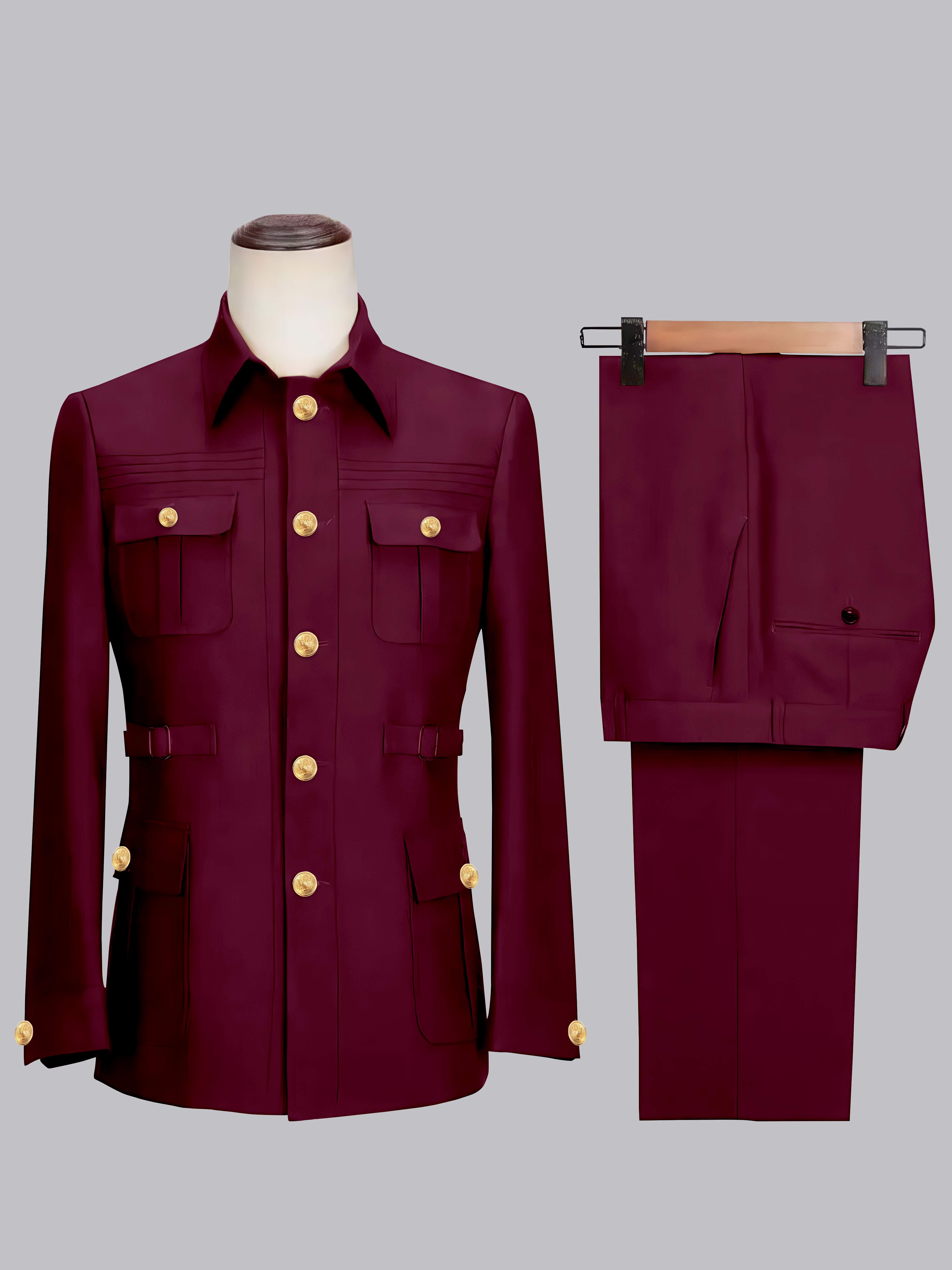 Belted Safari Style Men's 2 Pieces Single Breasted Casual Suit