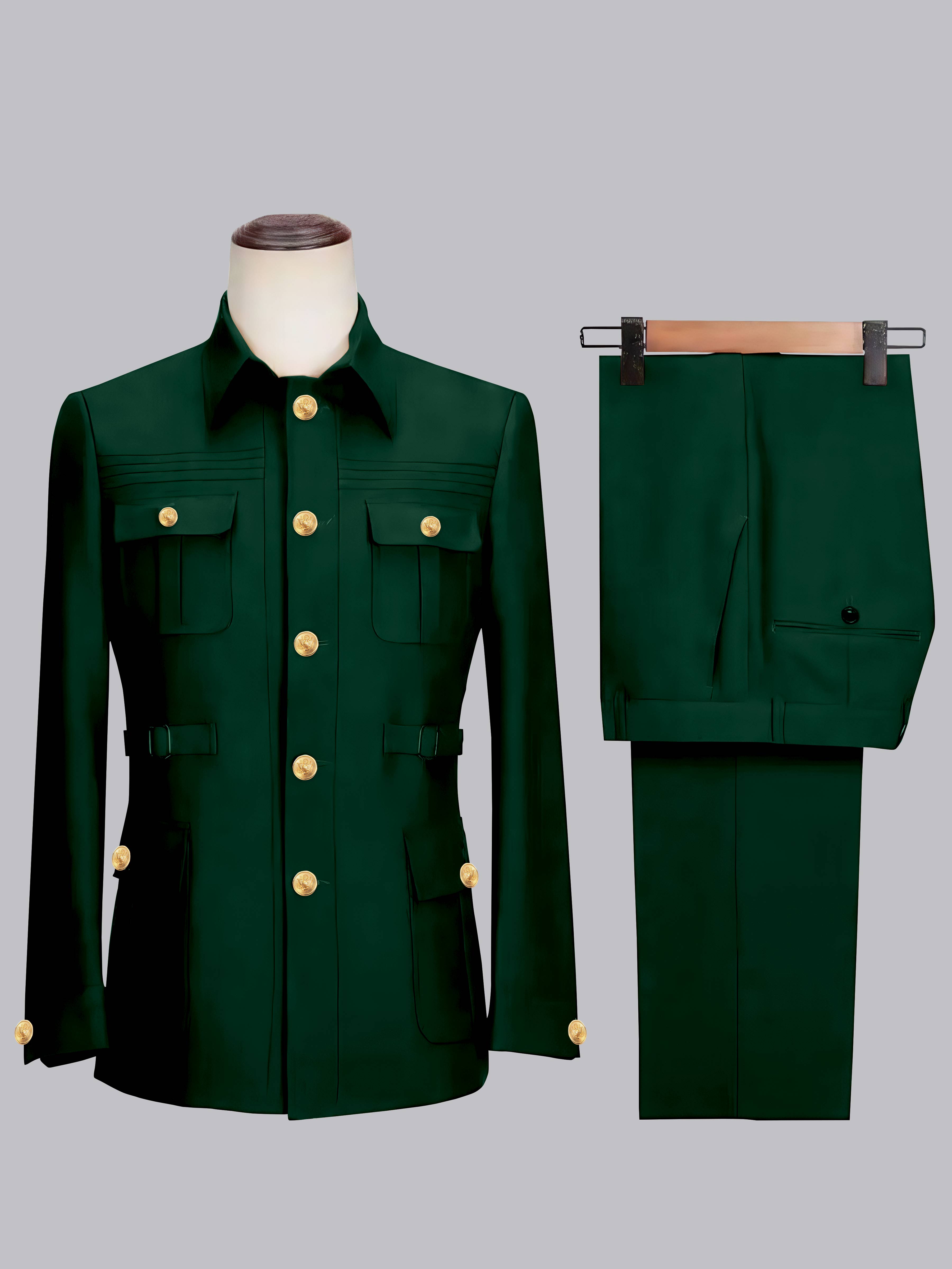 Belted Safari Style Men's 2 Pieces Single Breasted Casual Suit