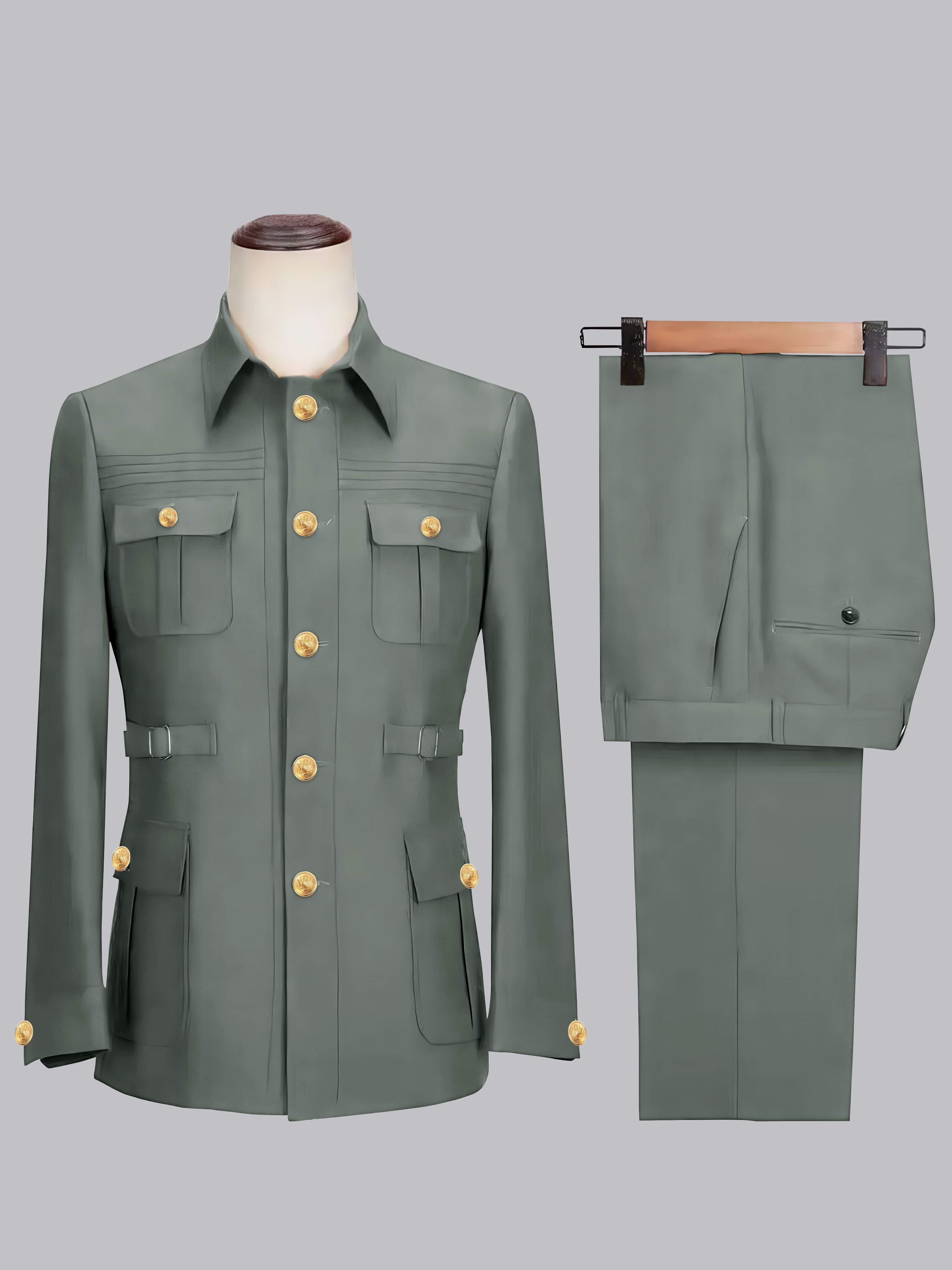Belted Safari Style Men's 2 Pieces Single Breasted Casual Suit