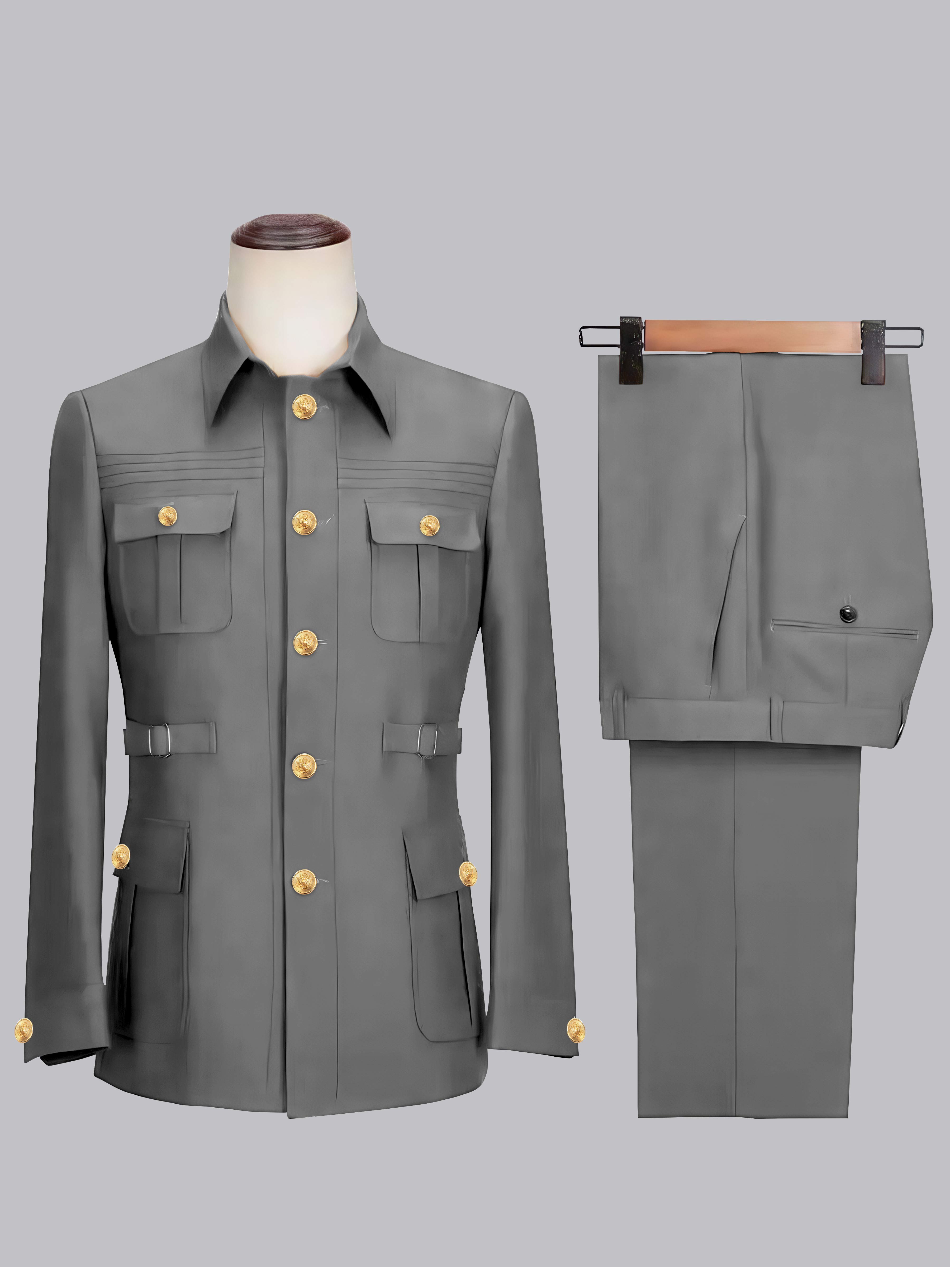 Belted Safari Style Men's 2 Pieces Single Breasted Casual Suit