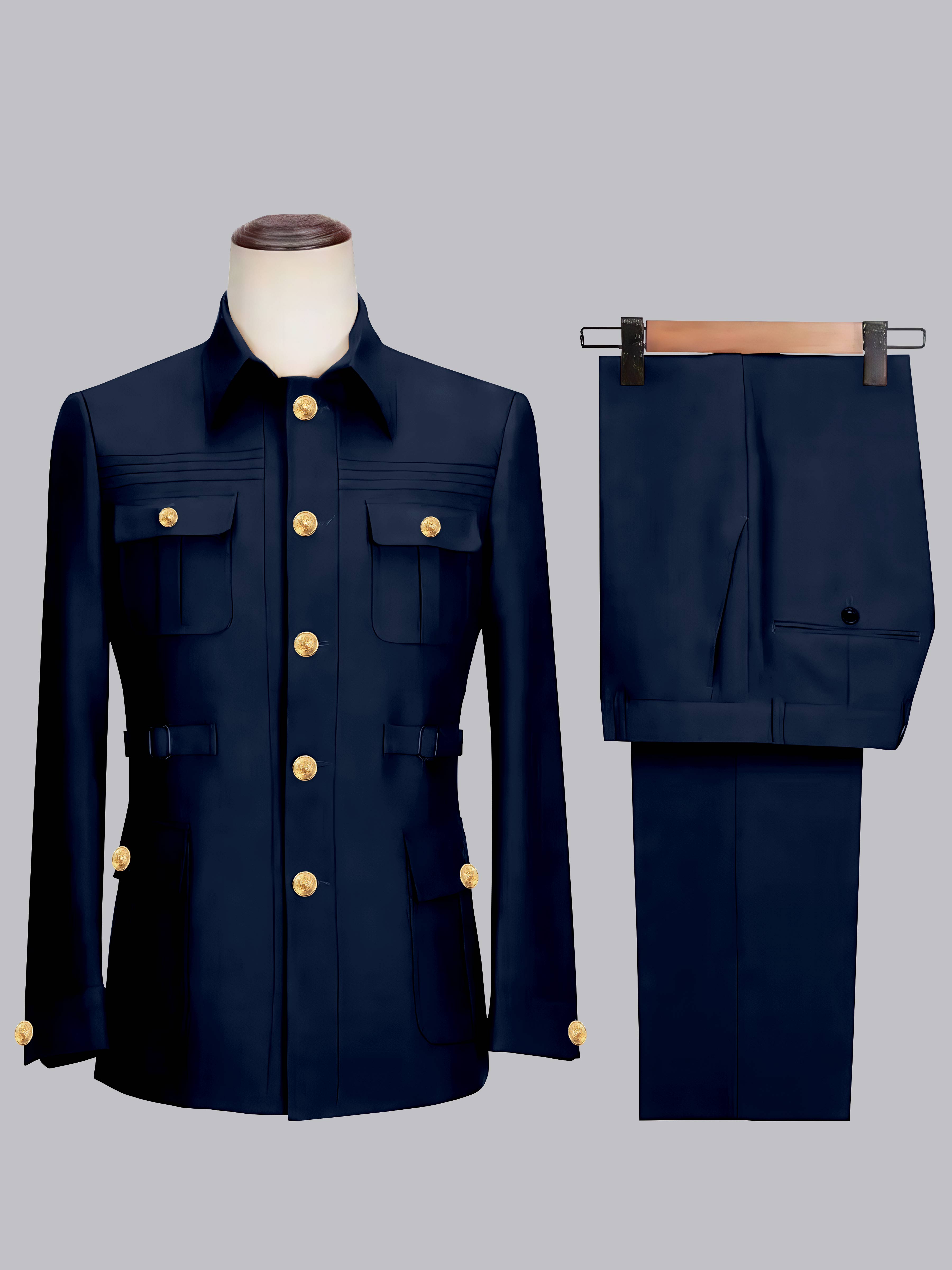 Belted Safari Style Men's 2 Pieces Single Breasted Casual Suit