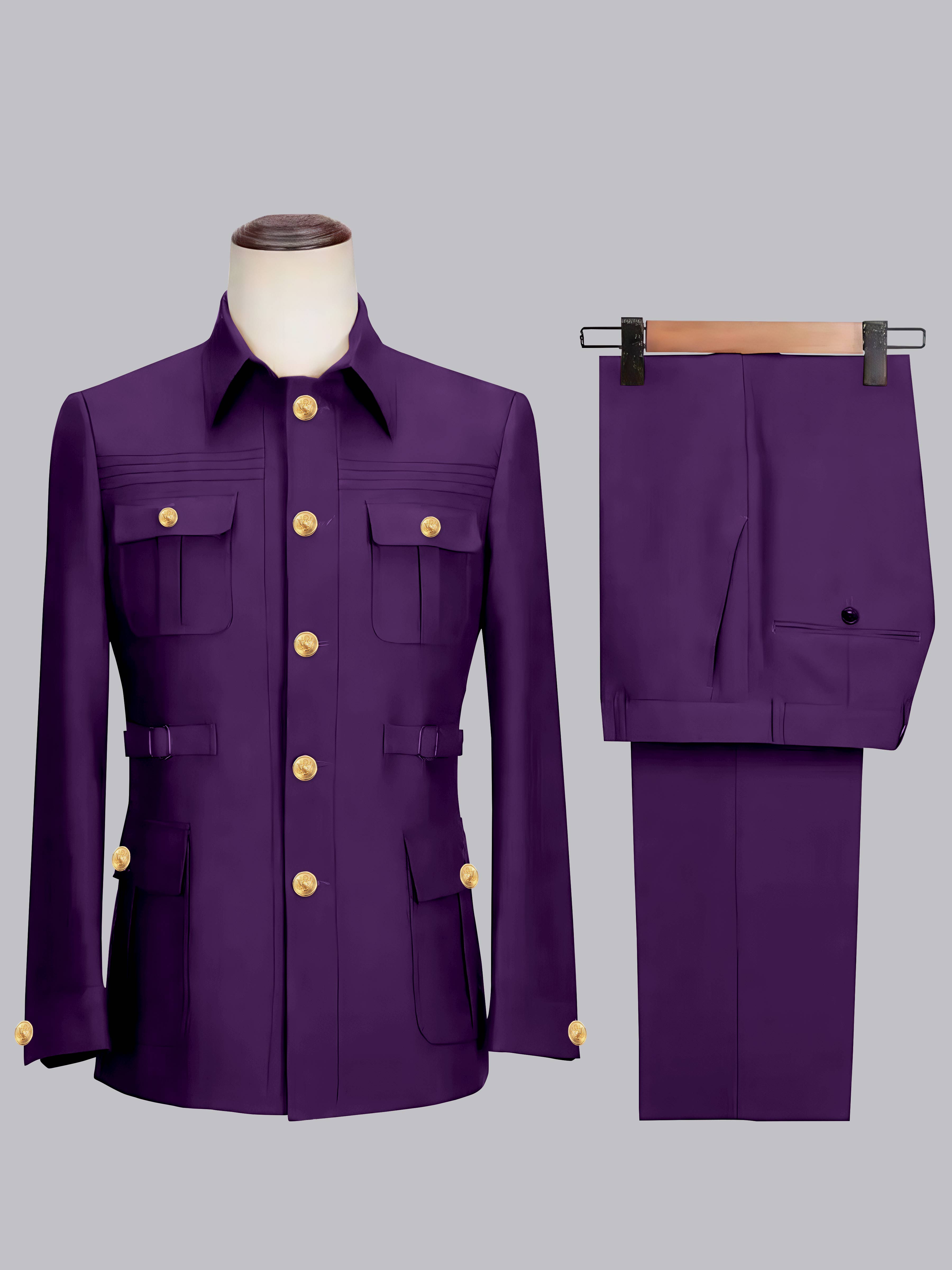 Belted Safari Style Men's 2 Pieces Single Breasted Casual Suit