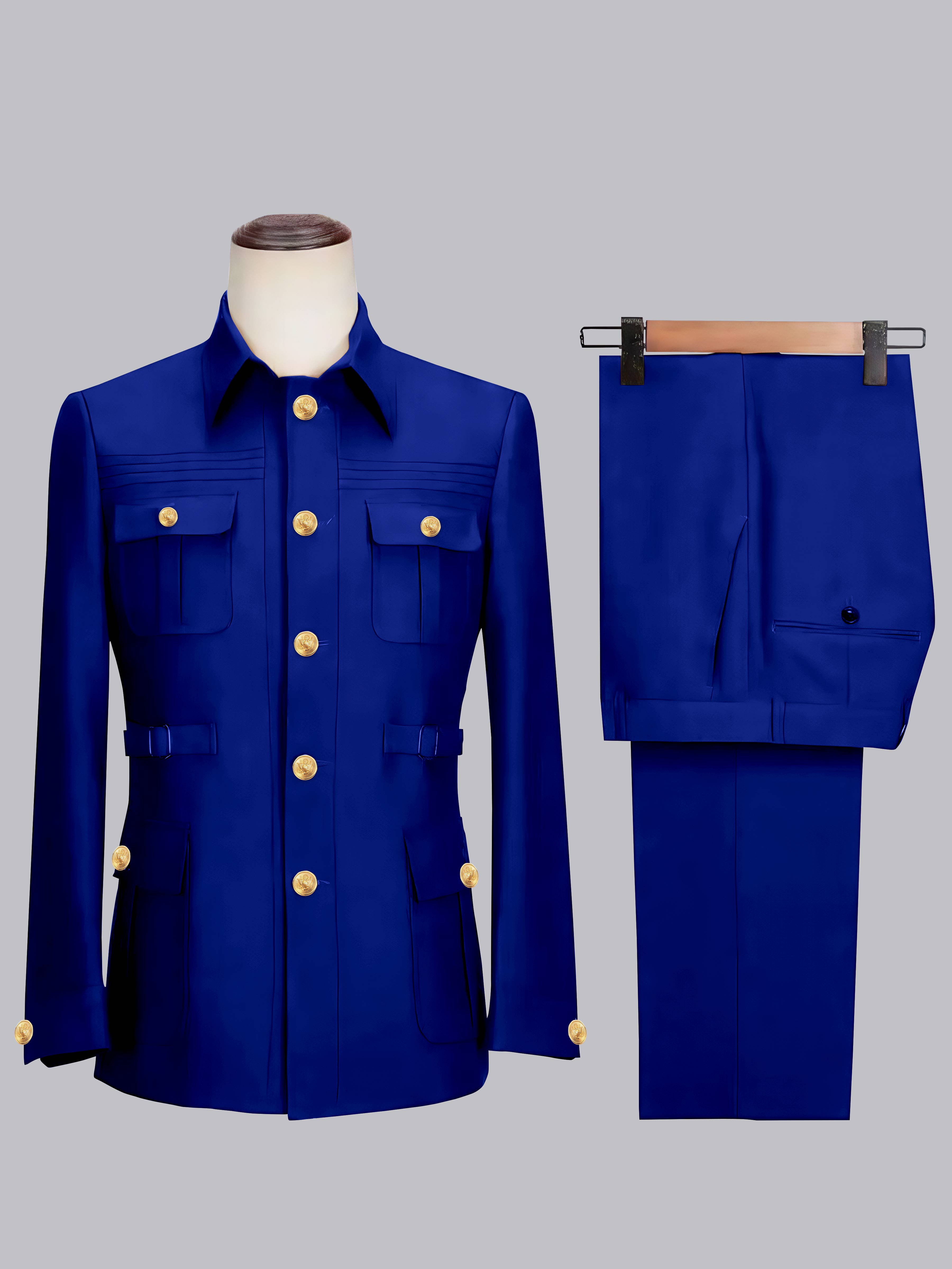 Belted Safari Style Men's 2 Pieces Single Breasted Casual Suit