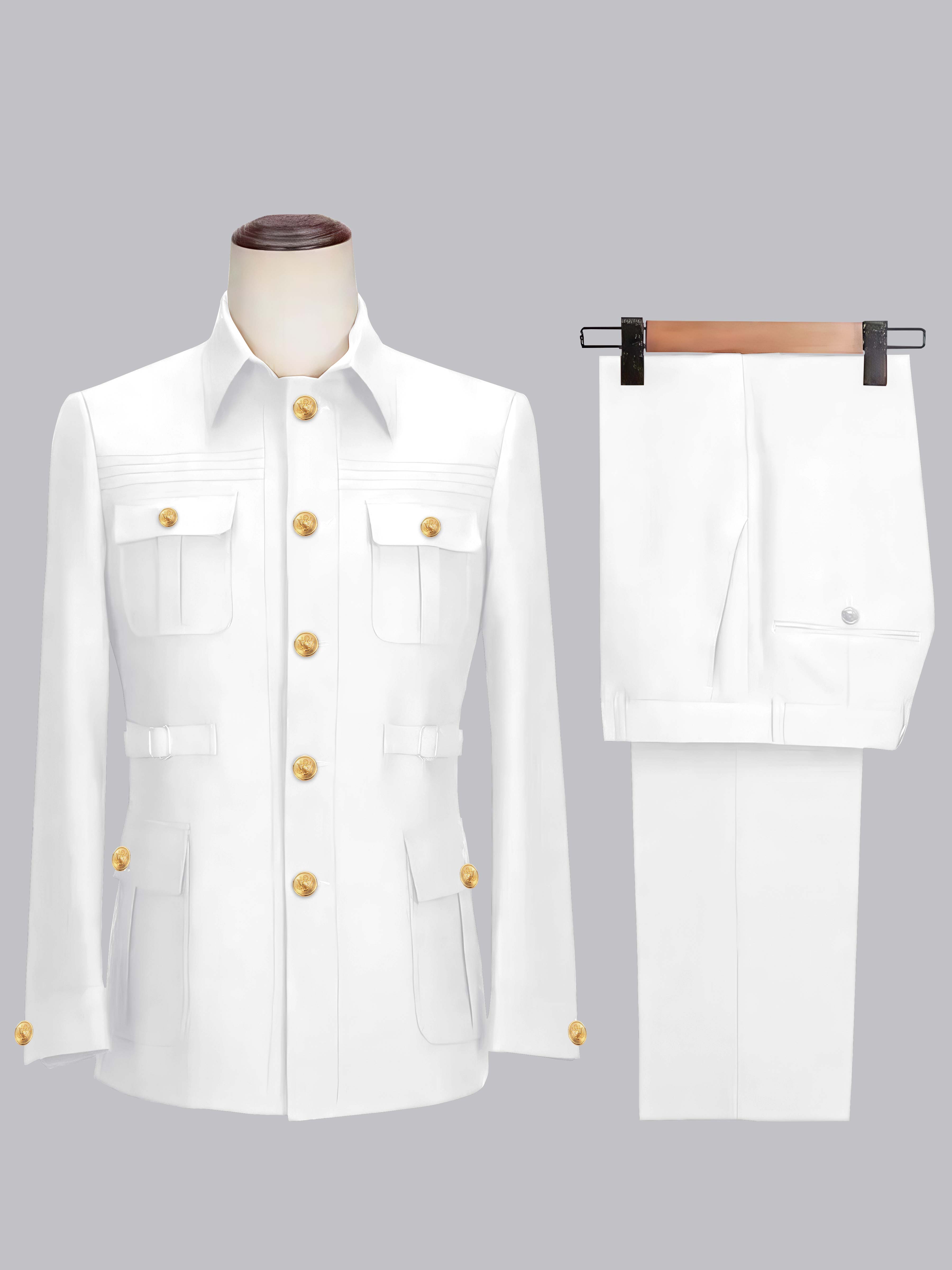 Belted Safari Style Men's 2 Pieces Single Breasted Casual Suit