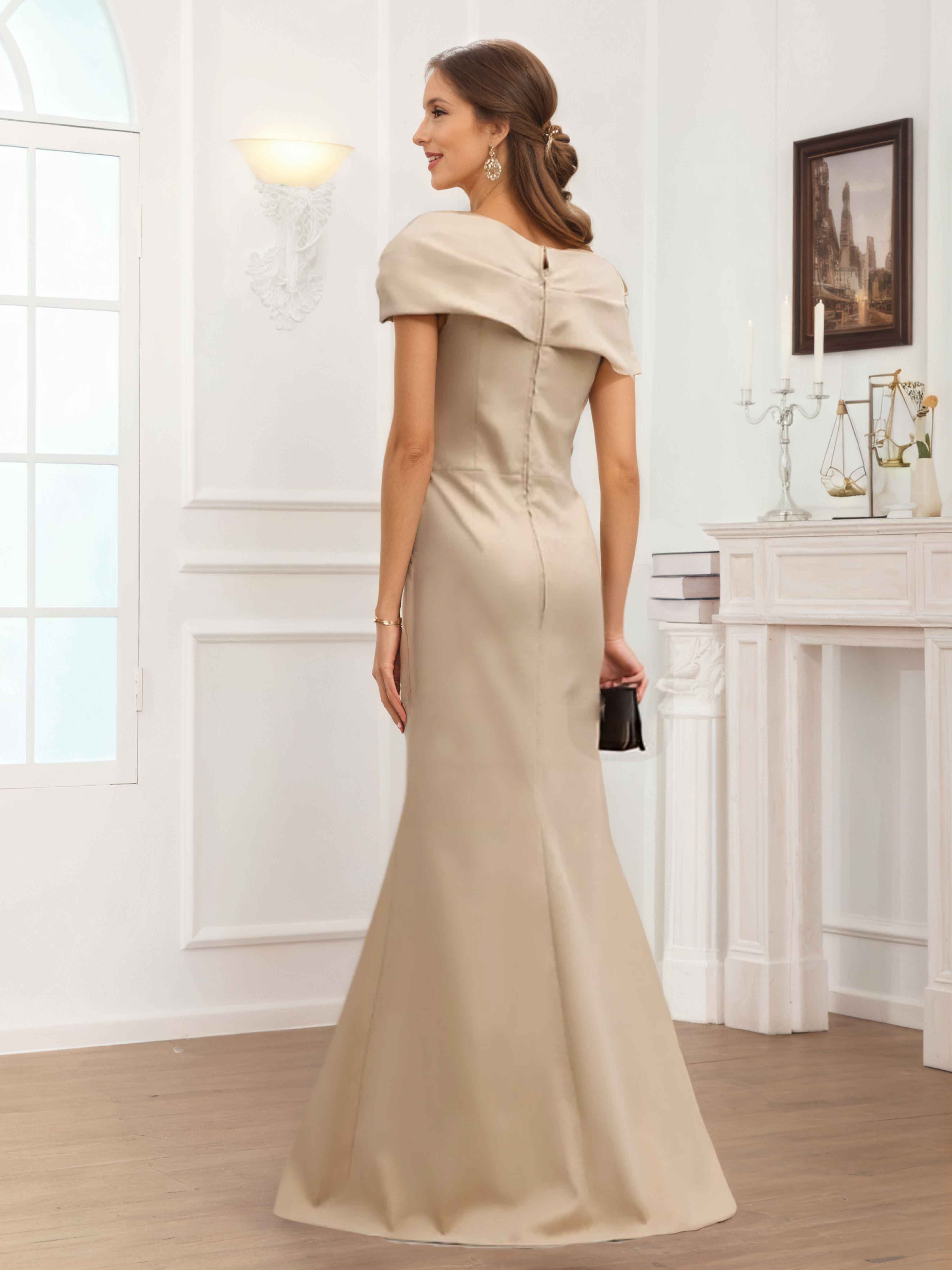 Berylia Gentle One Shoulder Slit Sweep Train Satins Mother of the Bride Dresses