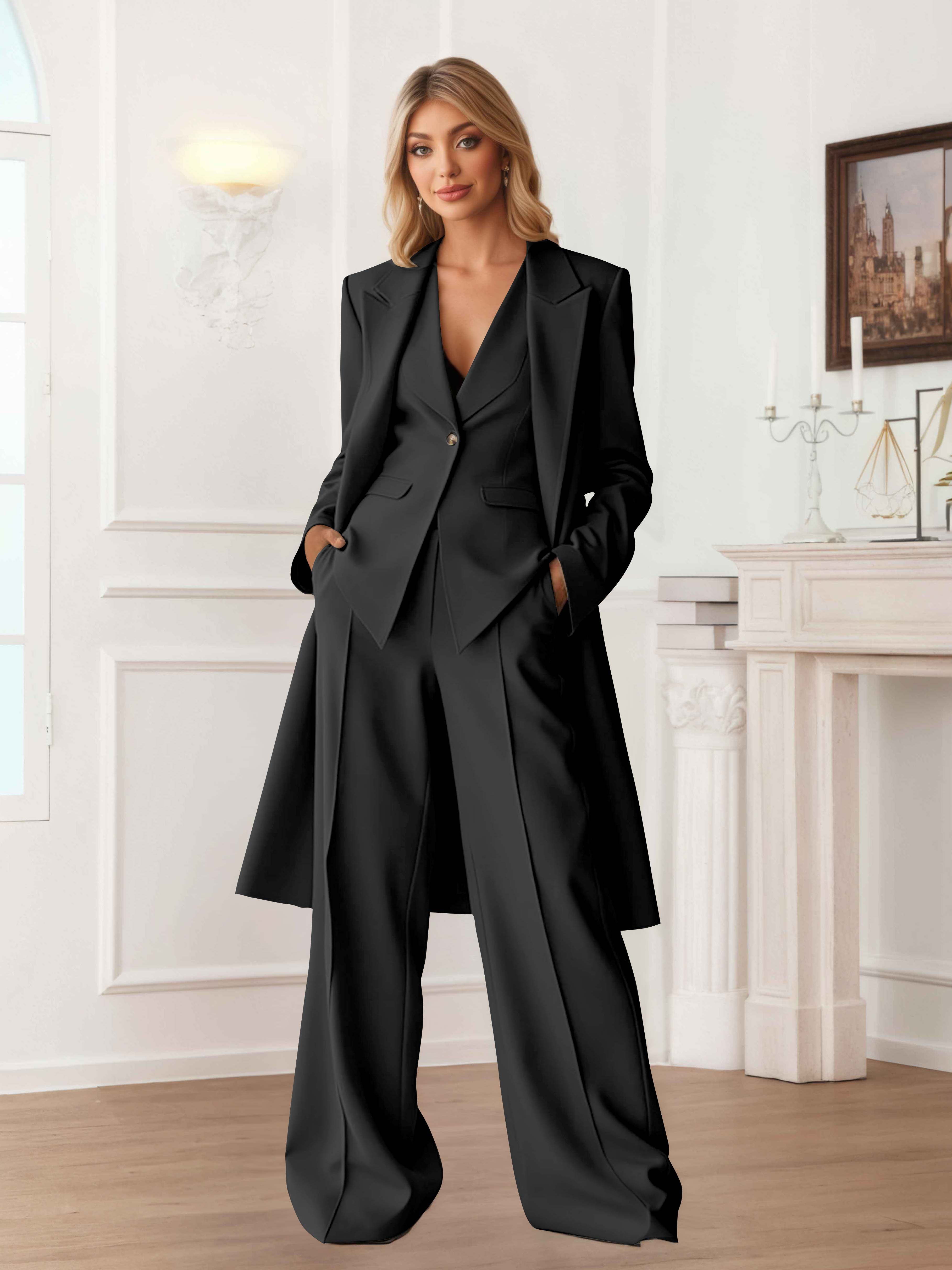 Elegant Women's 3 Pieces Casual Blazer and Pants Set UK