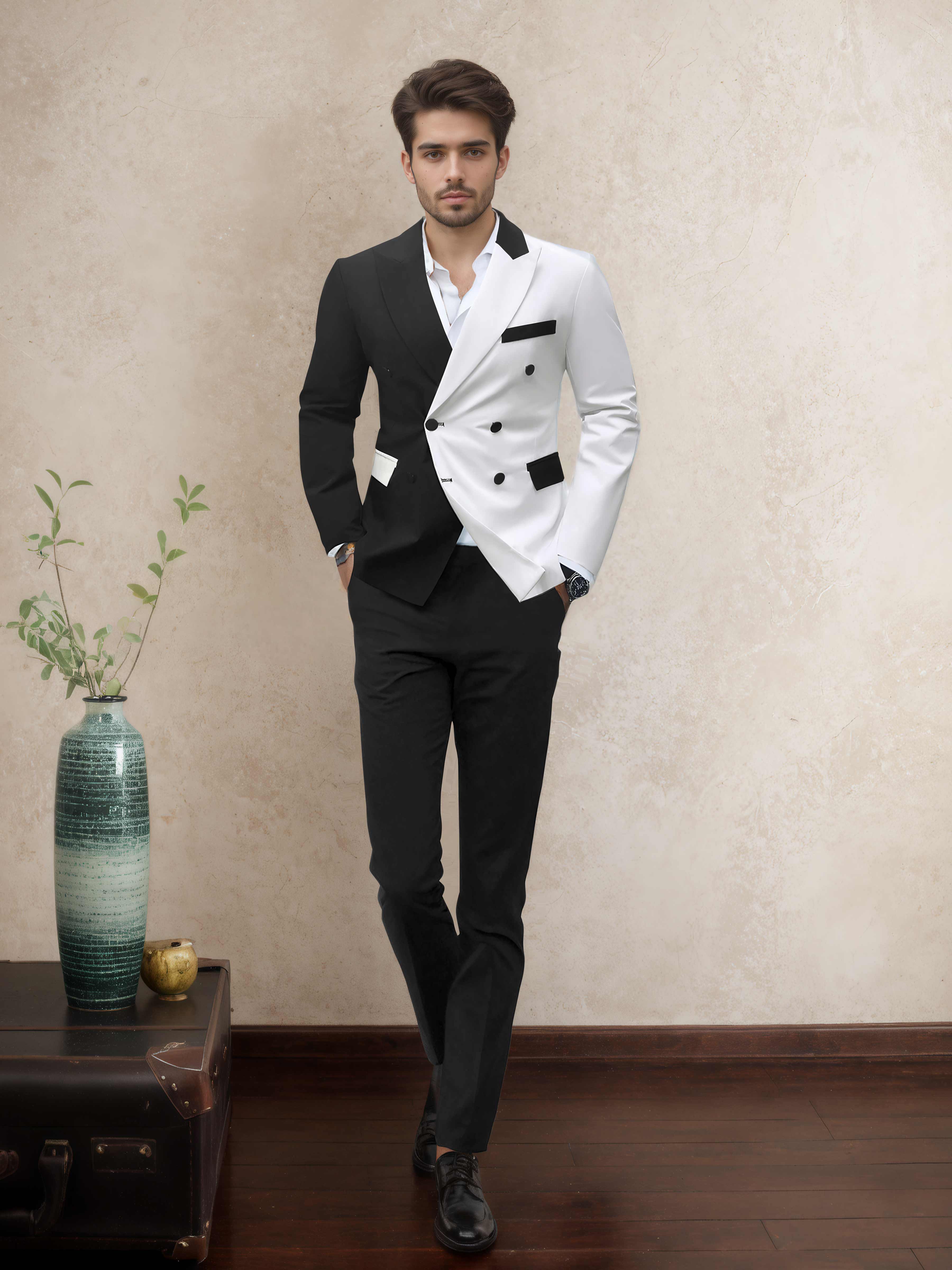 Sophisticated 2 Pieces Men’s Evening Suit Tailored Fit Double Breasted