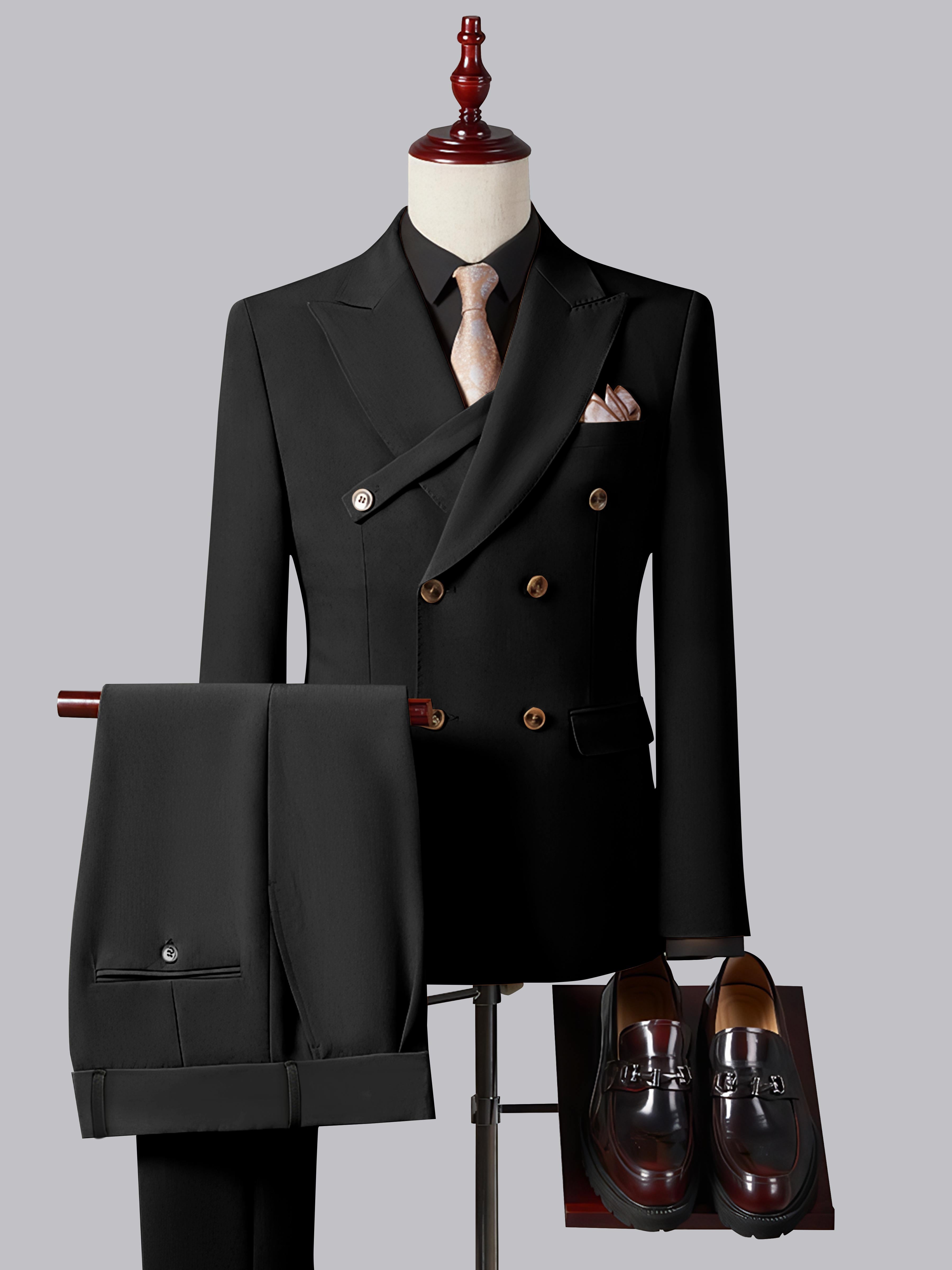 Refined Slim Fit Double Breasted Men's 2 Pieces Peak Lapel Suit with Strap