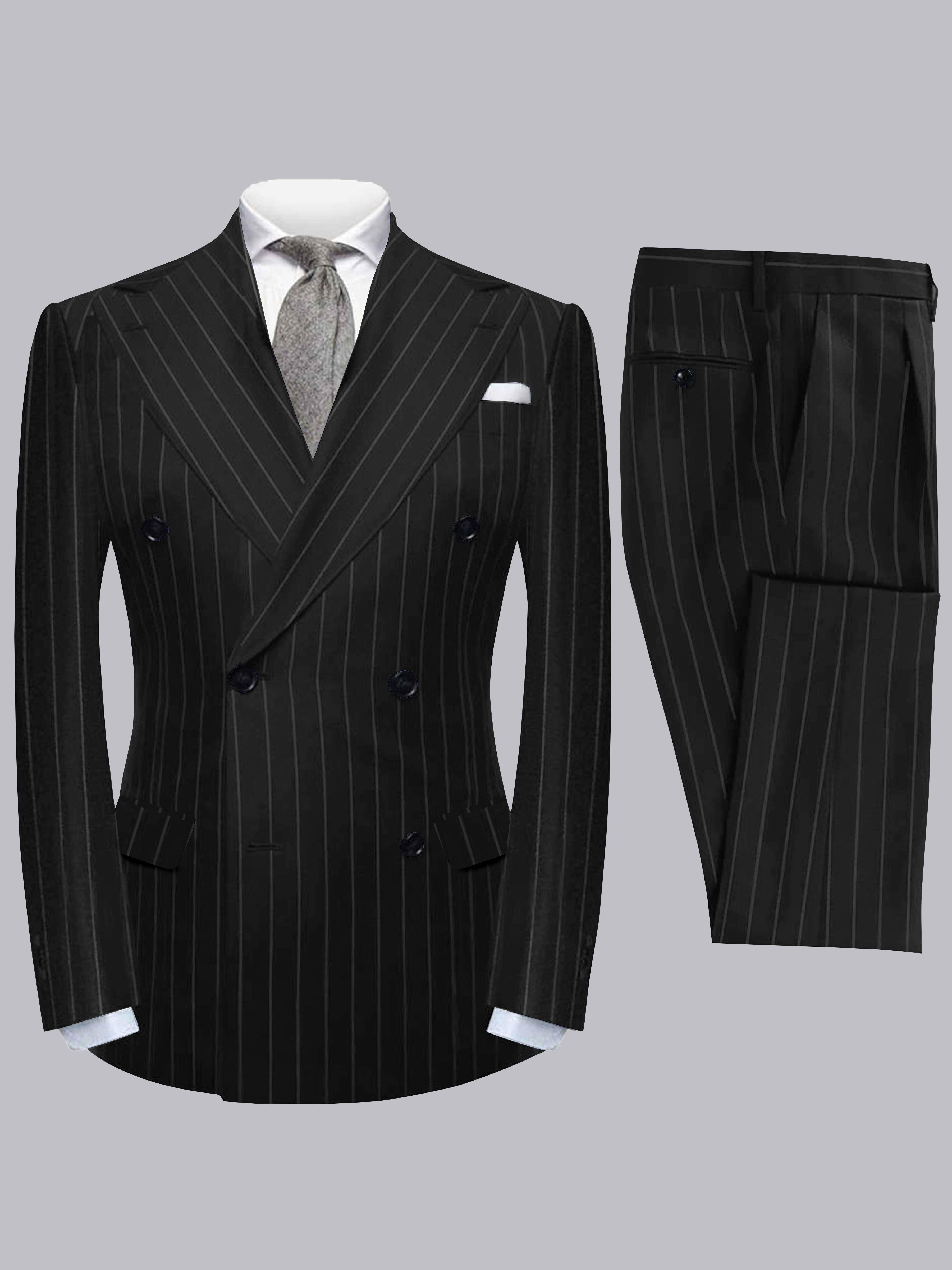 Modern Men's 2 Pieces Peak Lapel Double Breasted Stripe Business Formal Suit