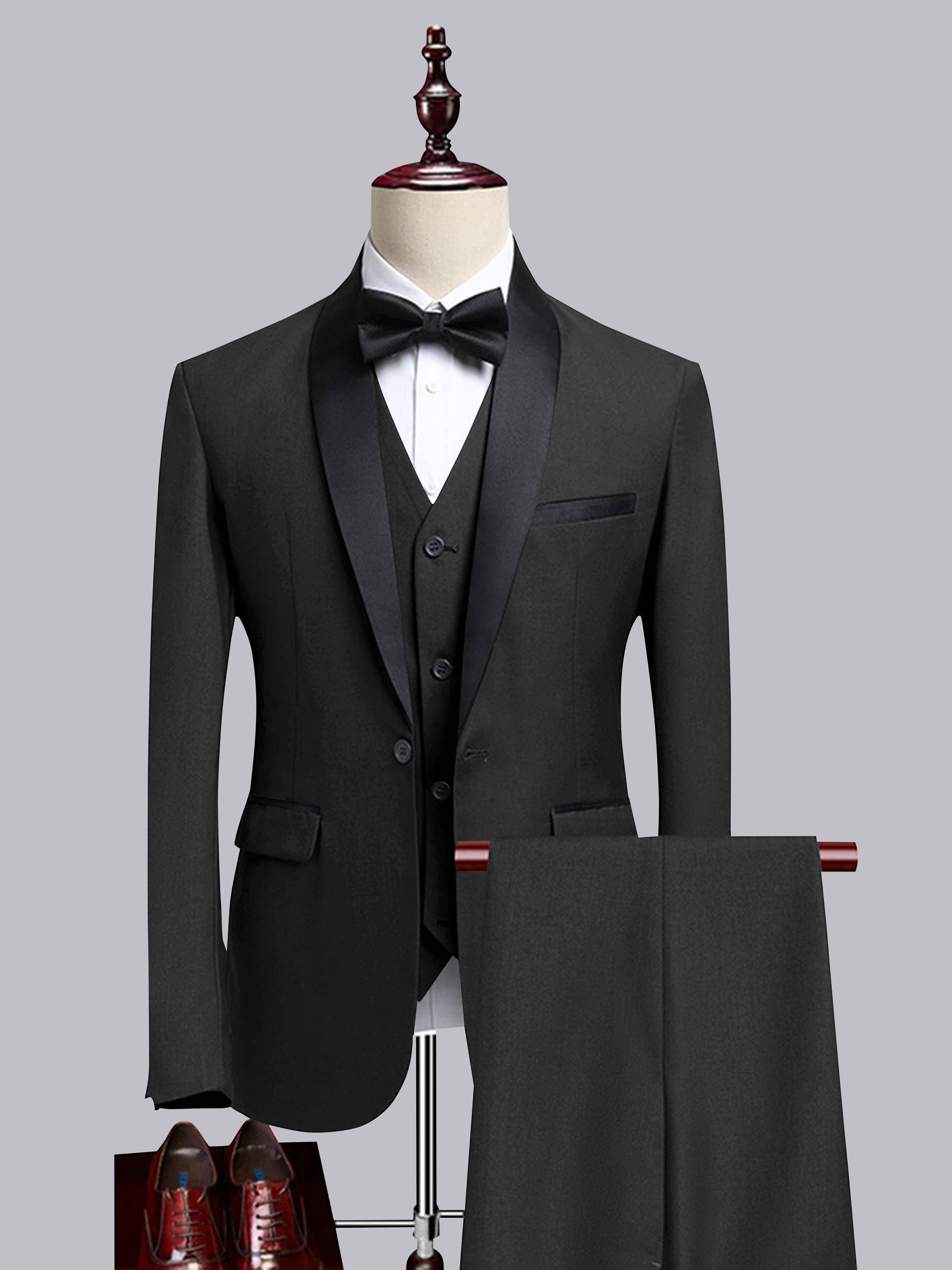 Modern Men's 3 Pieces Contrast Trim One Button Shawl Lapel Guest Suit