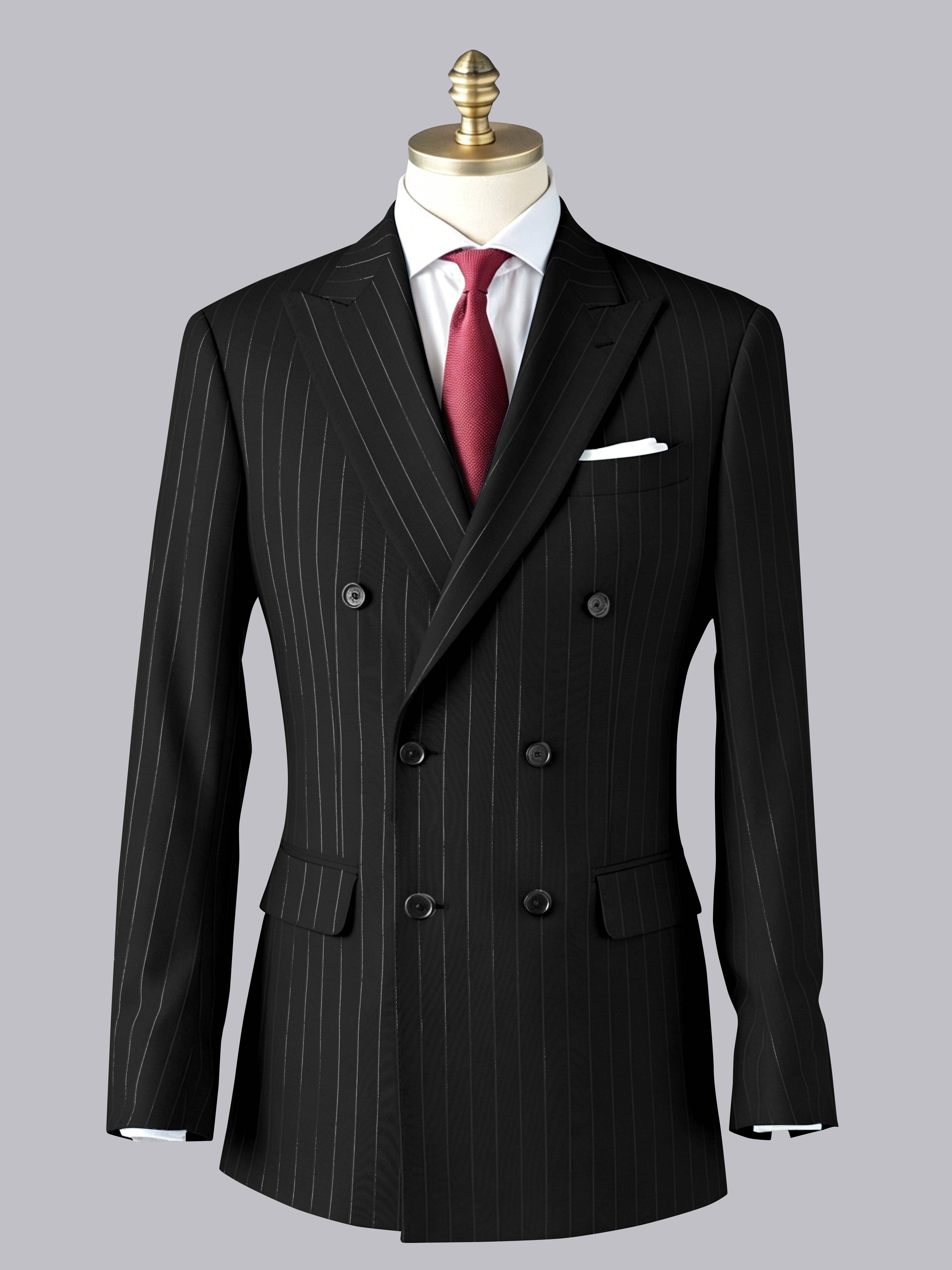 Timeless Men's Peak Lapel Double Breasted Vertical Stripe Formal Jacket UK