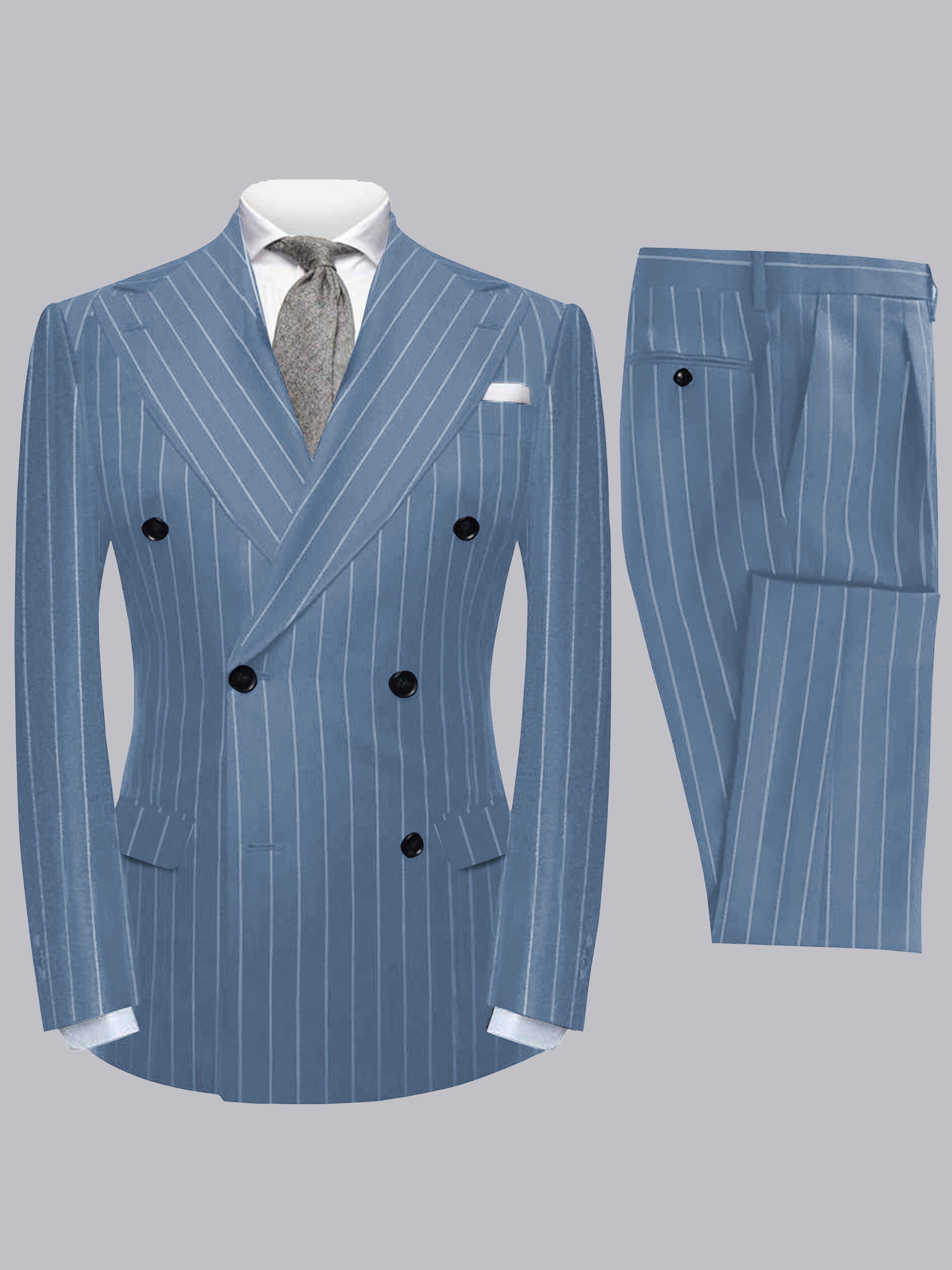 Modern Men's 2 Pieces Peak Lapel Double Breasted Stripe Business Formal Suit