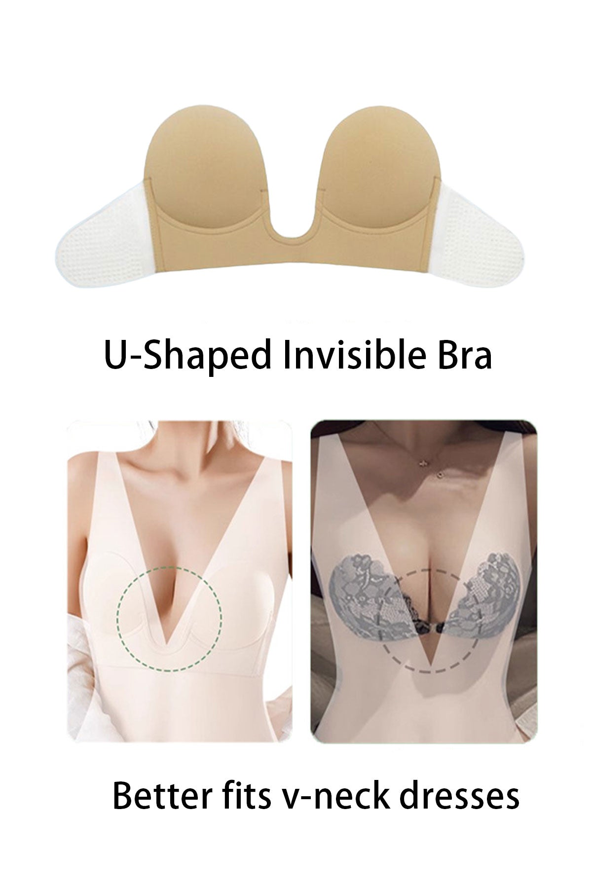 Bridal/Female Reusable Sticky Backless Deep U-Shaped Invisible Bra