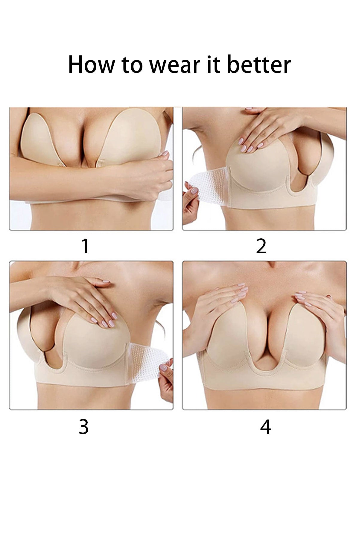 Bridal/Female Reusable Sticky Backless Deep U-Shaped Invisible Bra