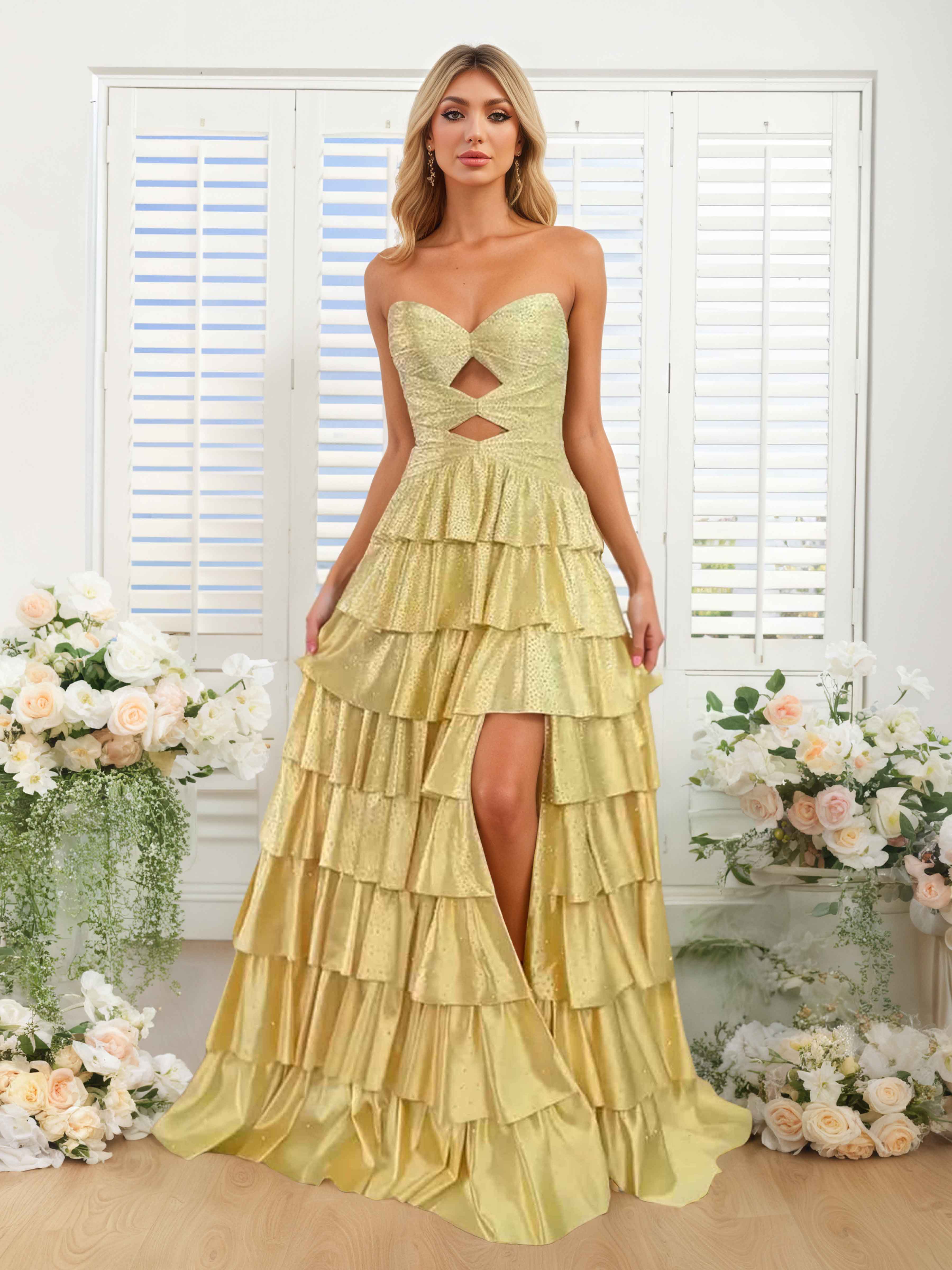 Briseida Glamorous A-Line Sweetheart Tiered Long Party Dresses