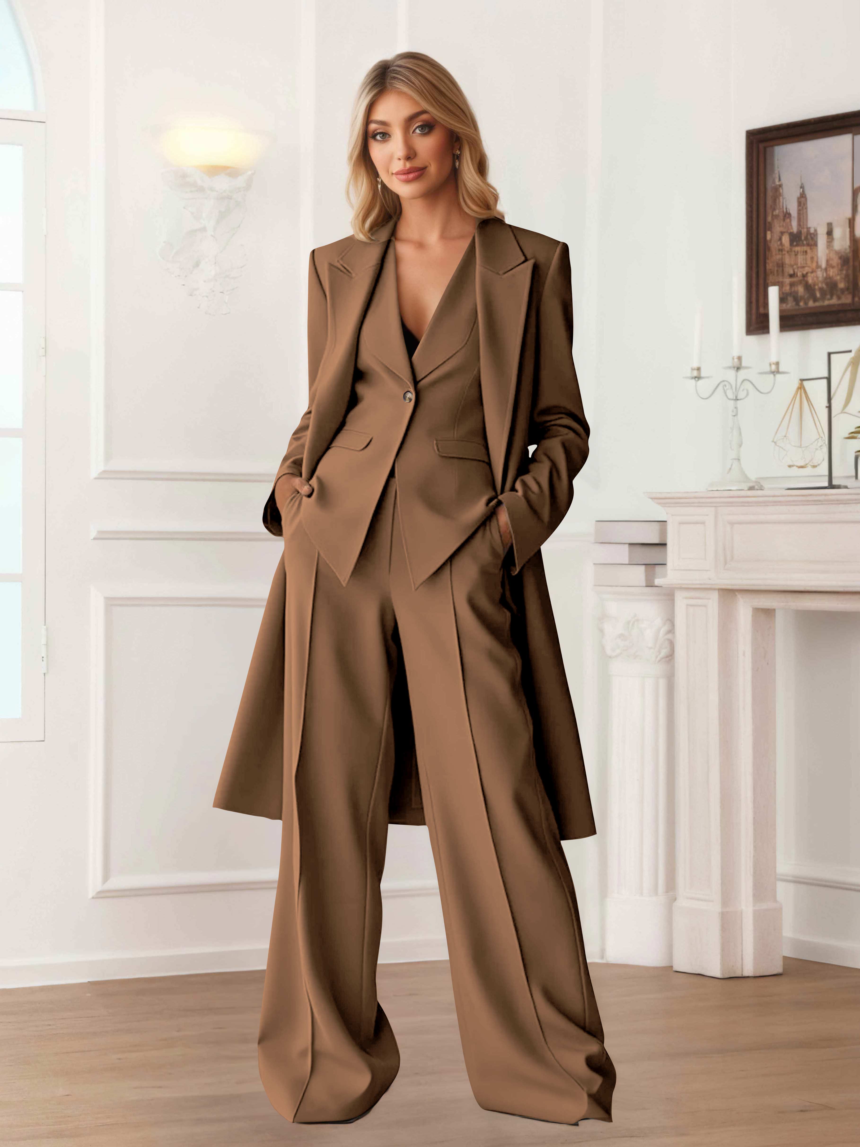 Elegant Women's 3 Pieces Casual Blazer and Pants Set UK