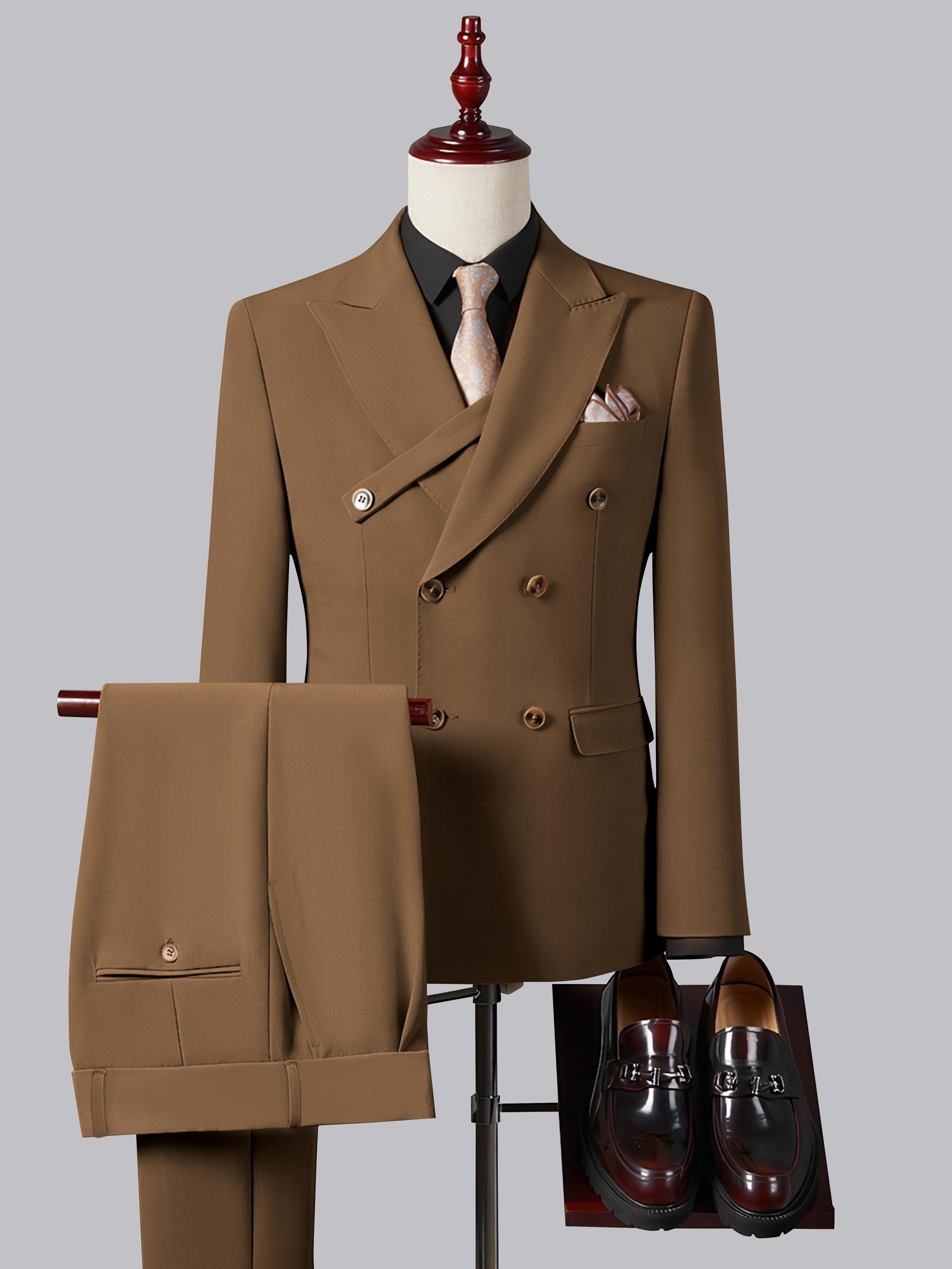 Refined Slim Fit Double Breasted Men's 2 Pieces Peak Lapel Suit with Strap