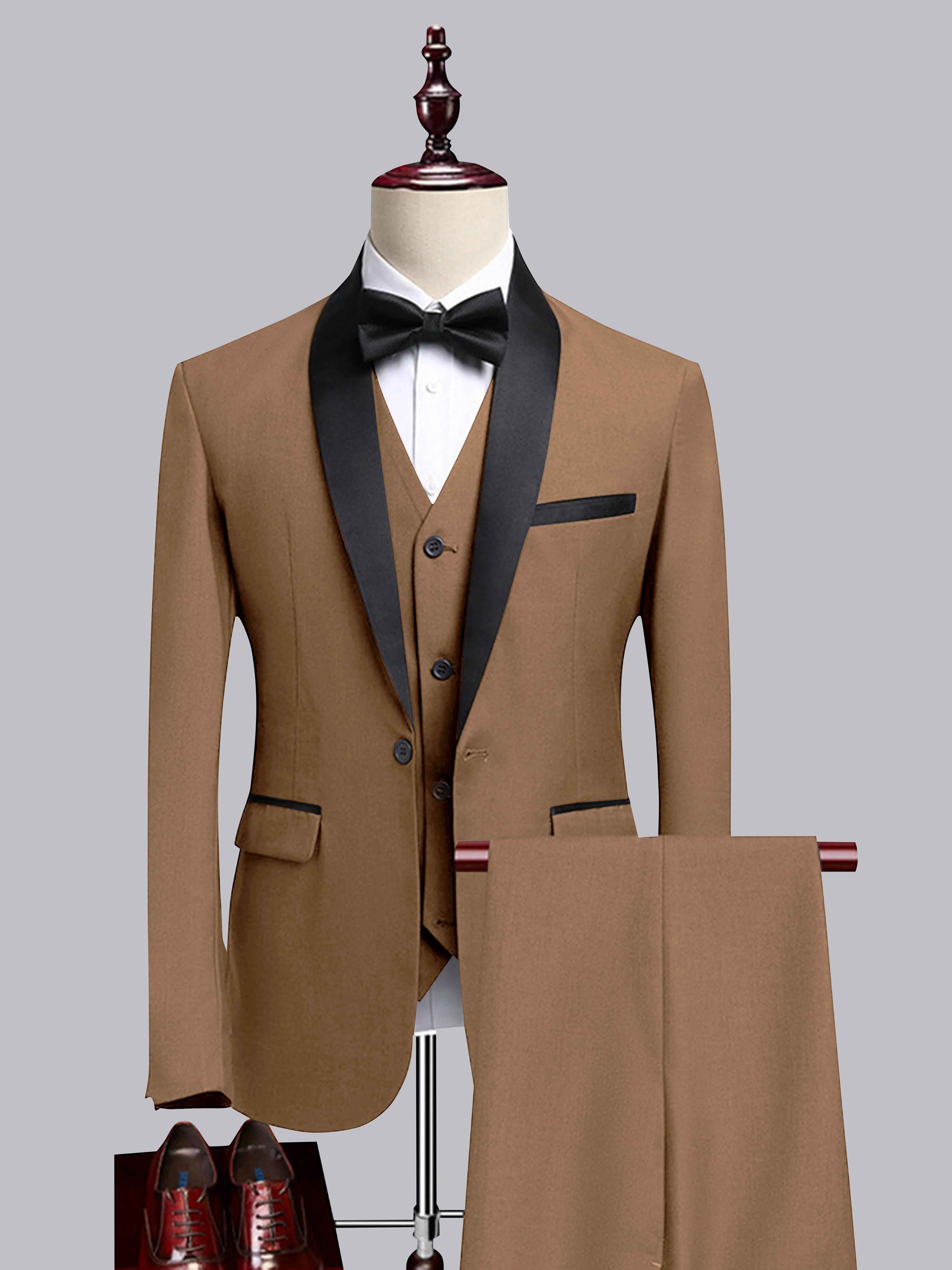 Modern Men's 3 Pieces Contrast Trim One Button Shawl Lapel Guest Suit