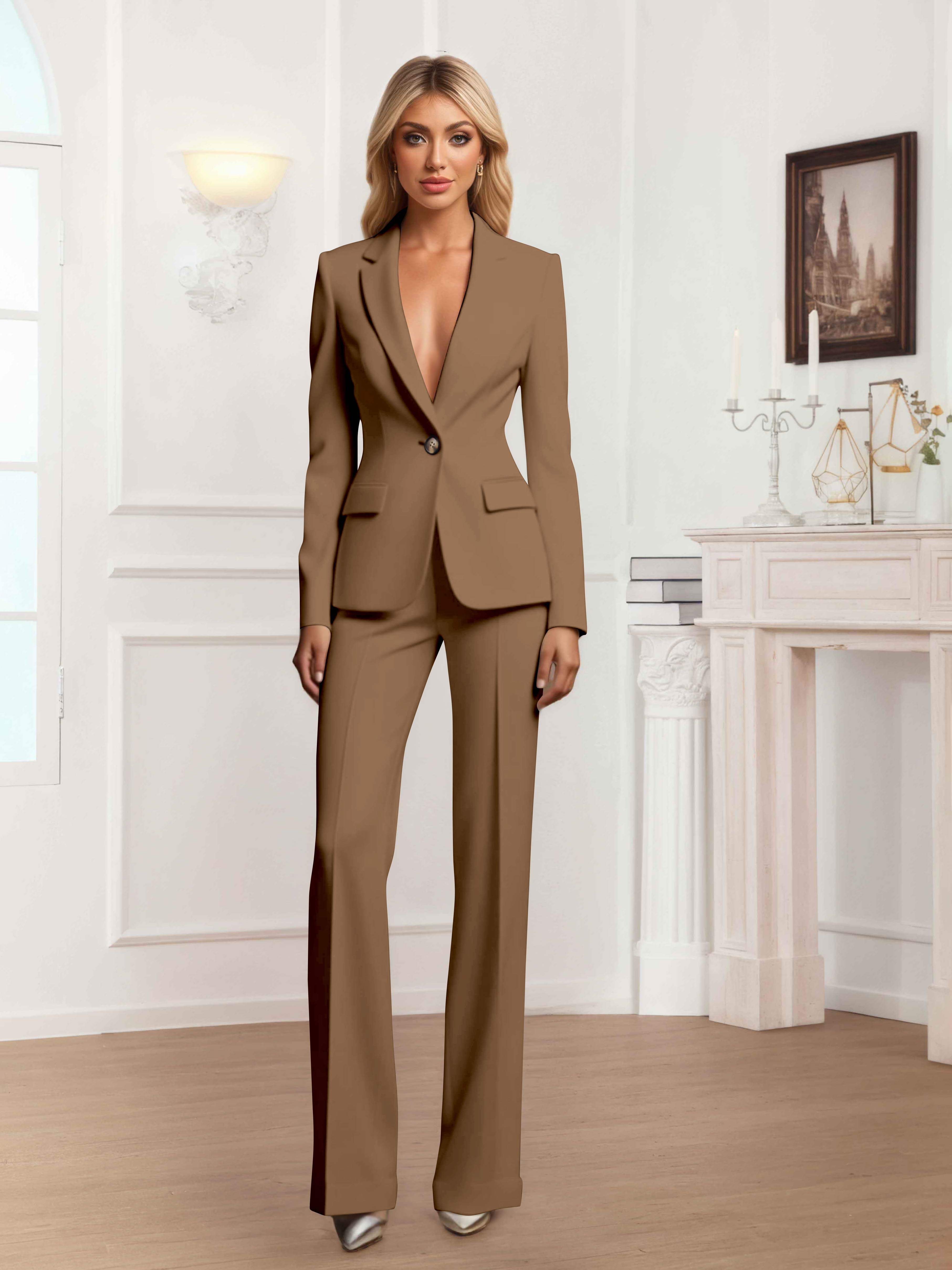 Women's 2 Pieces One Button Slim Fit Business Blazer UK